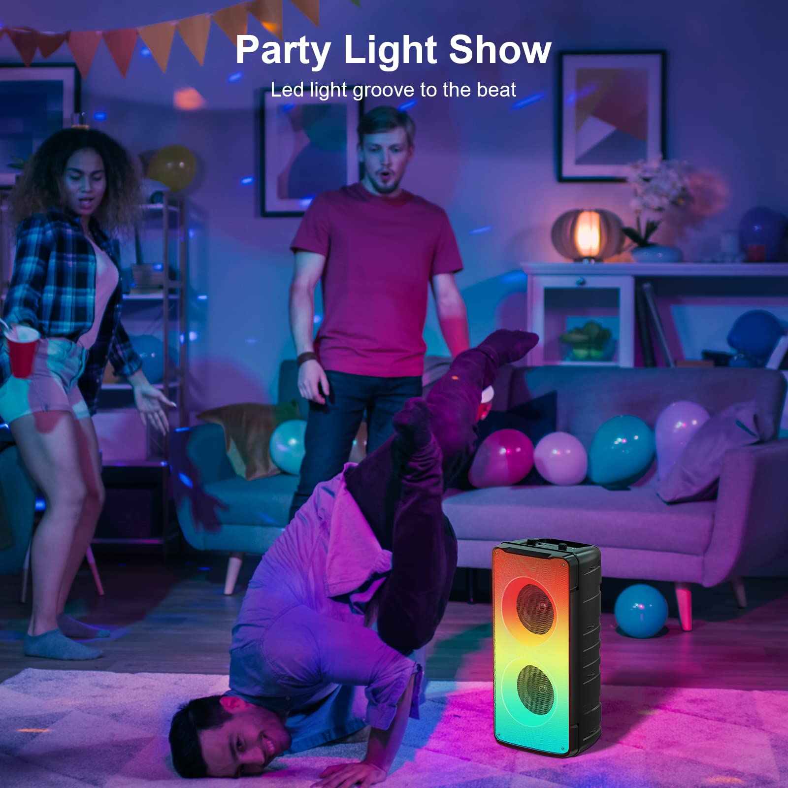 Bluetooth Speakers, 60W(80W Peak) Portable Loud Wireless Stereo Speaker with Rich Bass, Bluetooth 5.0, FM Radio, Colorful Light, TWS Pairing, EQ, 10000mAh Battery, Outdoor Speaker for Home Party Gift