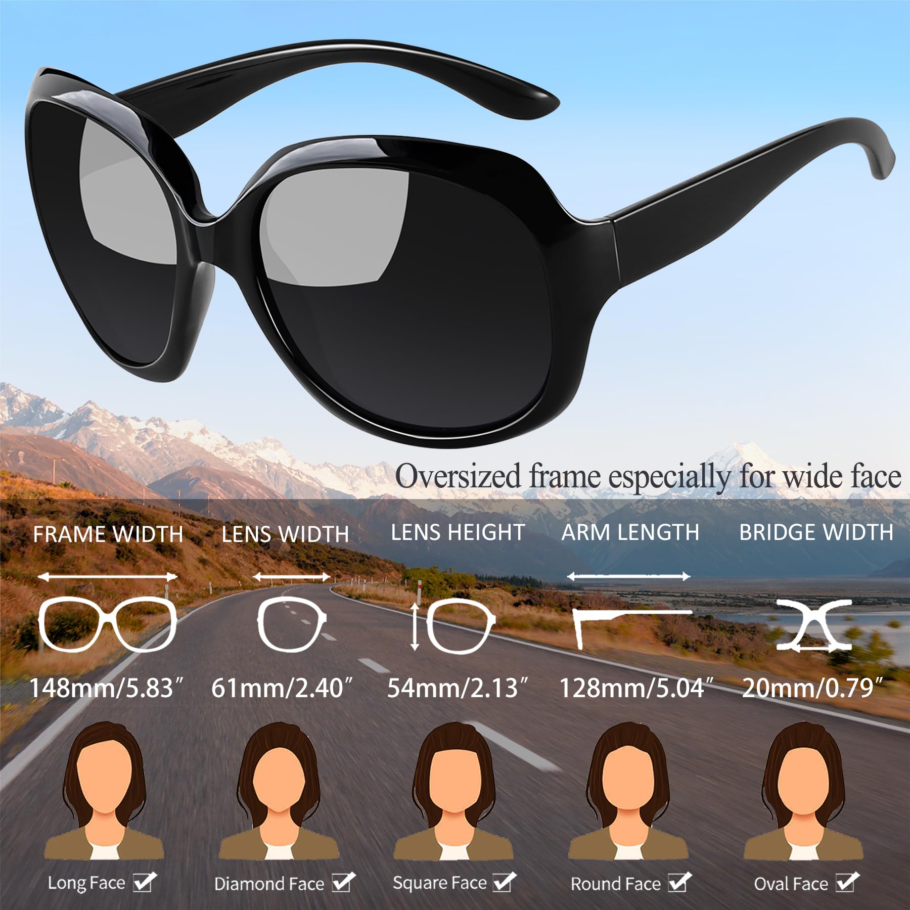 Joopin Oversized Sunglasses Womens Trendy, Polarized Big Black Sun Glasses for Woman UV Protection, Retro Ladies Large Square Shades Sunnies