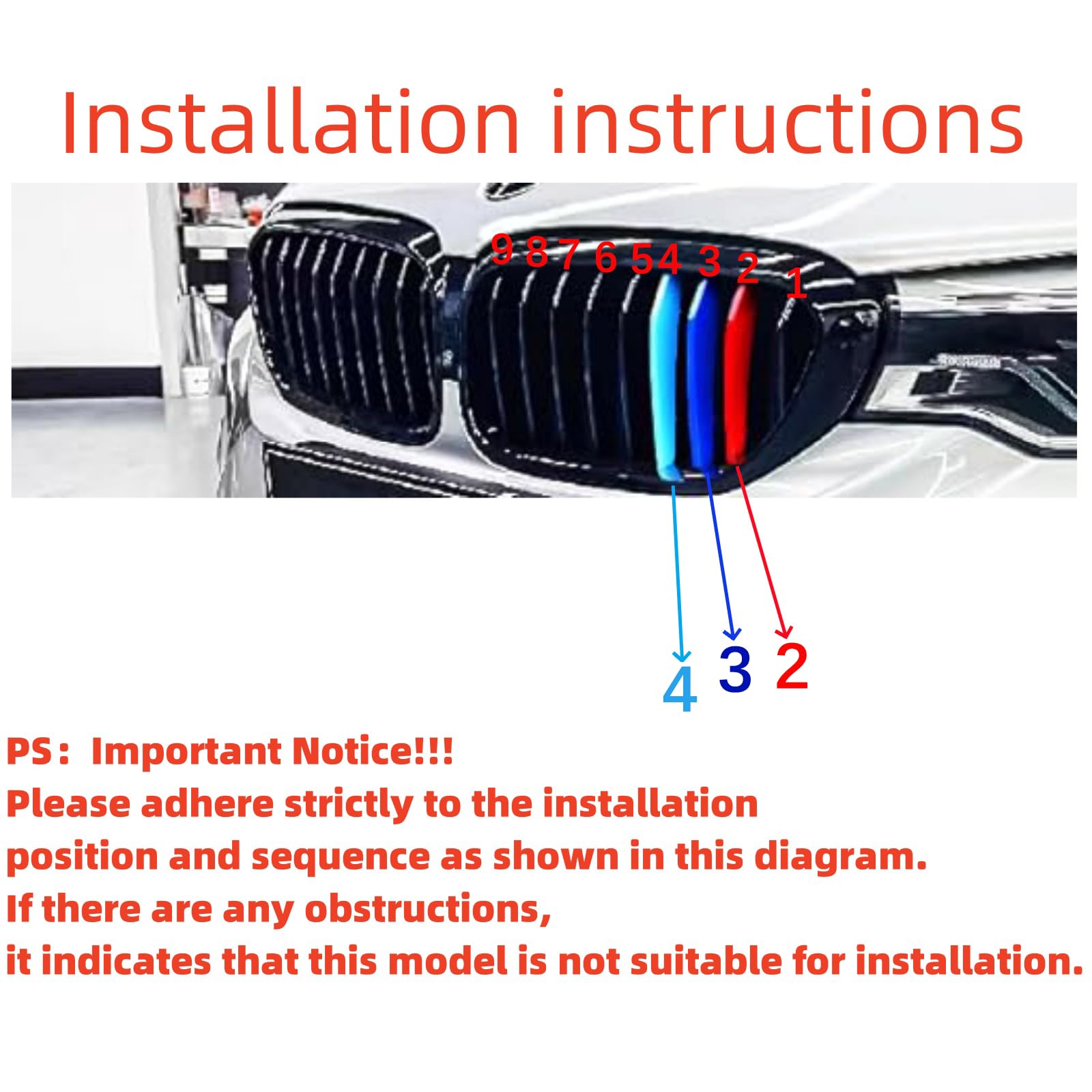 VaisbyTown Automotive Grille Inserts for BMW 5 Series Sedan G30 G31 G38 2017-2020 520i 530i 540i 550i 9 Beam,Front Grill Accessories M Color