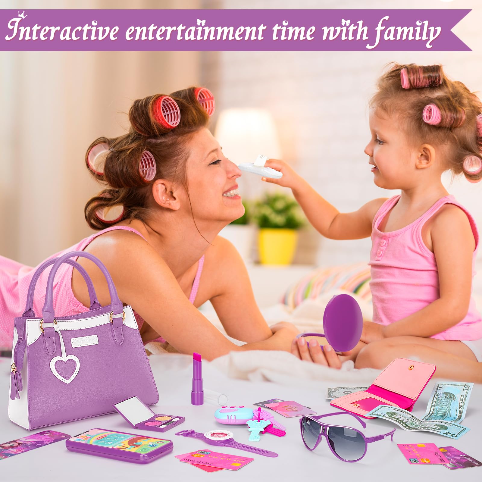 Officygnet Girls Toys for 3 4 5 6 7 8 Year Old - Princess Pretend Play Purse Toys for Little Girls, Toddler Purse with Accessories, Kids Toy Purse Birthday for Girls Ages 2-4 3-5 4-5 6-8 (Purple)