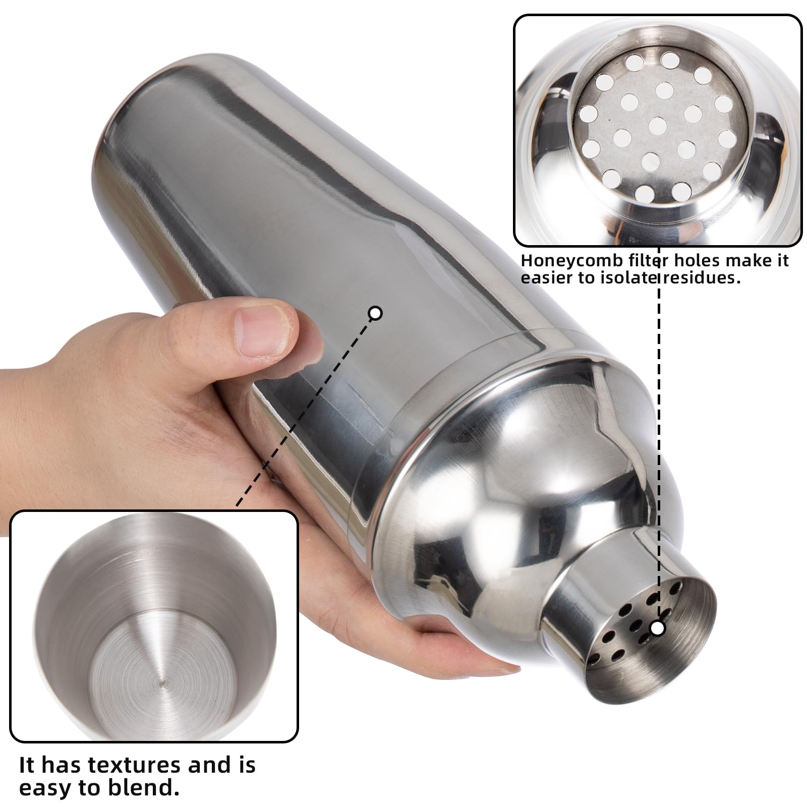 WELKOR 6 Piece 12oz Professional Cocktail Shaker Set with Built-in Strainer,Martini and Margarita Shaker for Home Bar, Boston Bartending Kit Gift for Beginners (350ml/12oz)