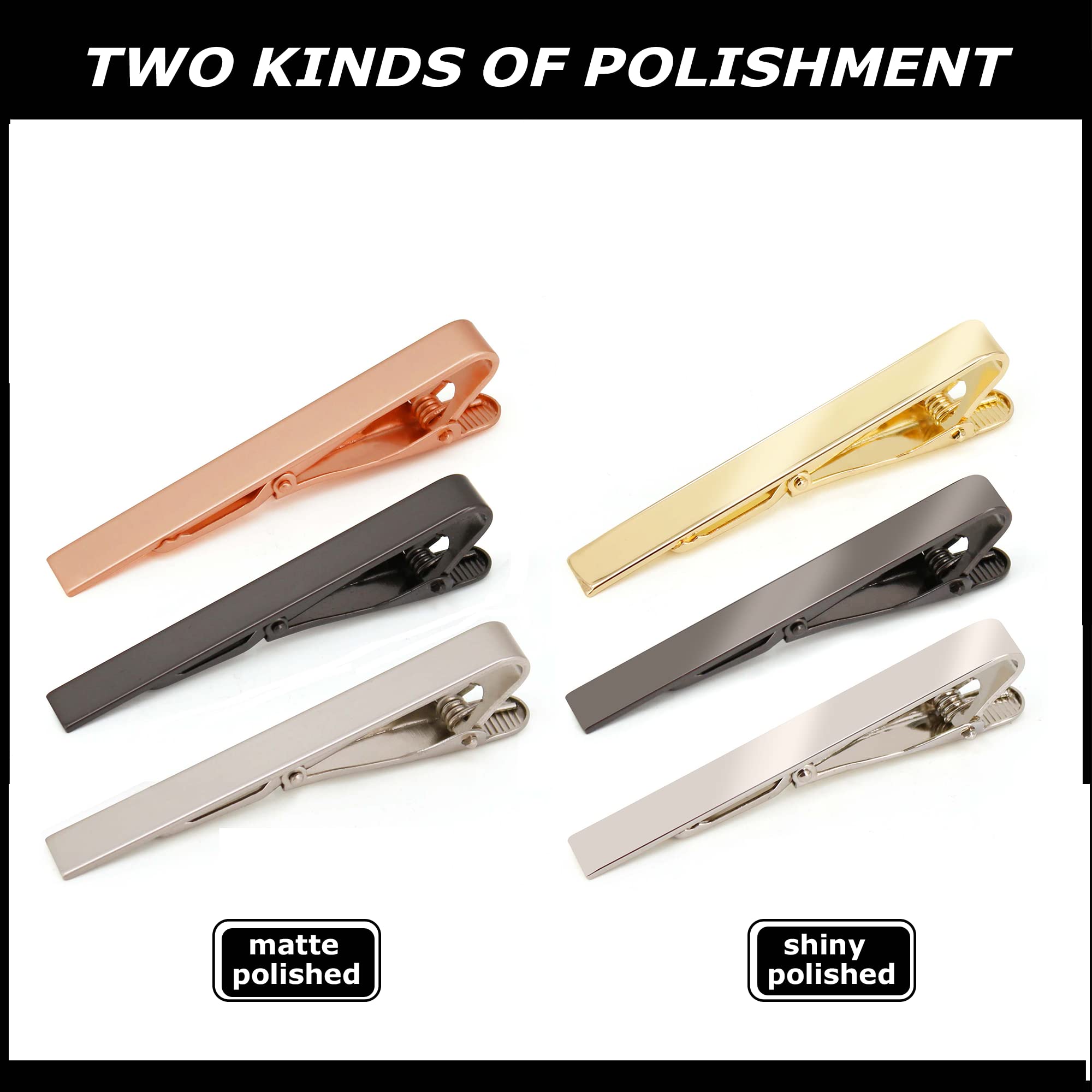 Tie Clips for Men, 6 PACK Tie Clip Set with Elegant Gift Box - Shiny & Matte Tie Clips Black, Silver, Gold Tie Bar Tie Pinch Tie Clasp. Nice Gift for Father, Husband, Boyfriend, Wedding (Classic 6PC)