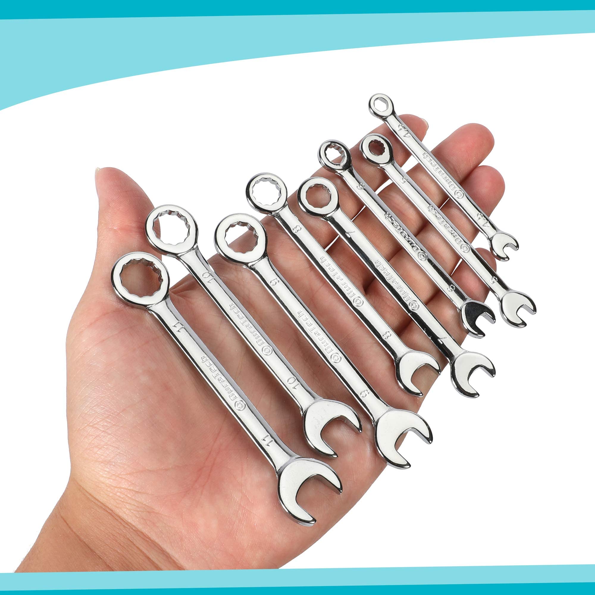 DURATECH Mini Wrench Set, Midget Combination Wrench Set, 20-Piece, Metric & SAE, 4-11mm & 5/32" - 7/16", Lightweight, with Rolling Pouch