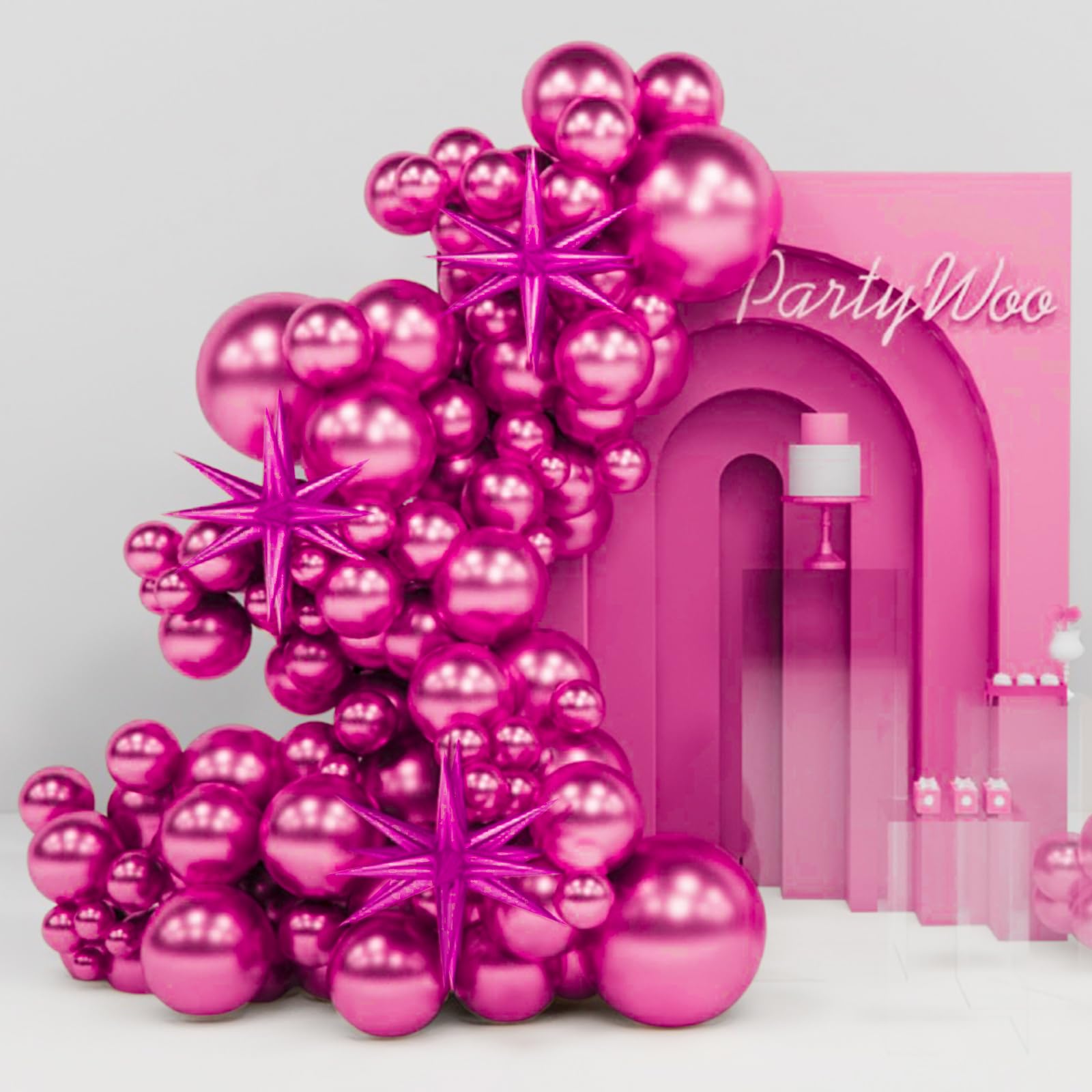 PartyWoo Metallic Pink Balloons 110pcs Different Sizes 18 12 10 5 Inch Pack 22 Inch Rose Pink Starburst Spike Star Foil Mylar Balloon Arch Kit for Birthday Wedding Party Decorations Pink-G114