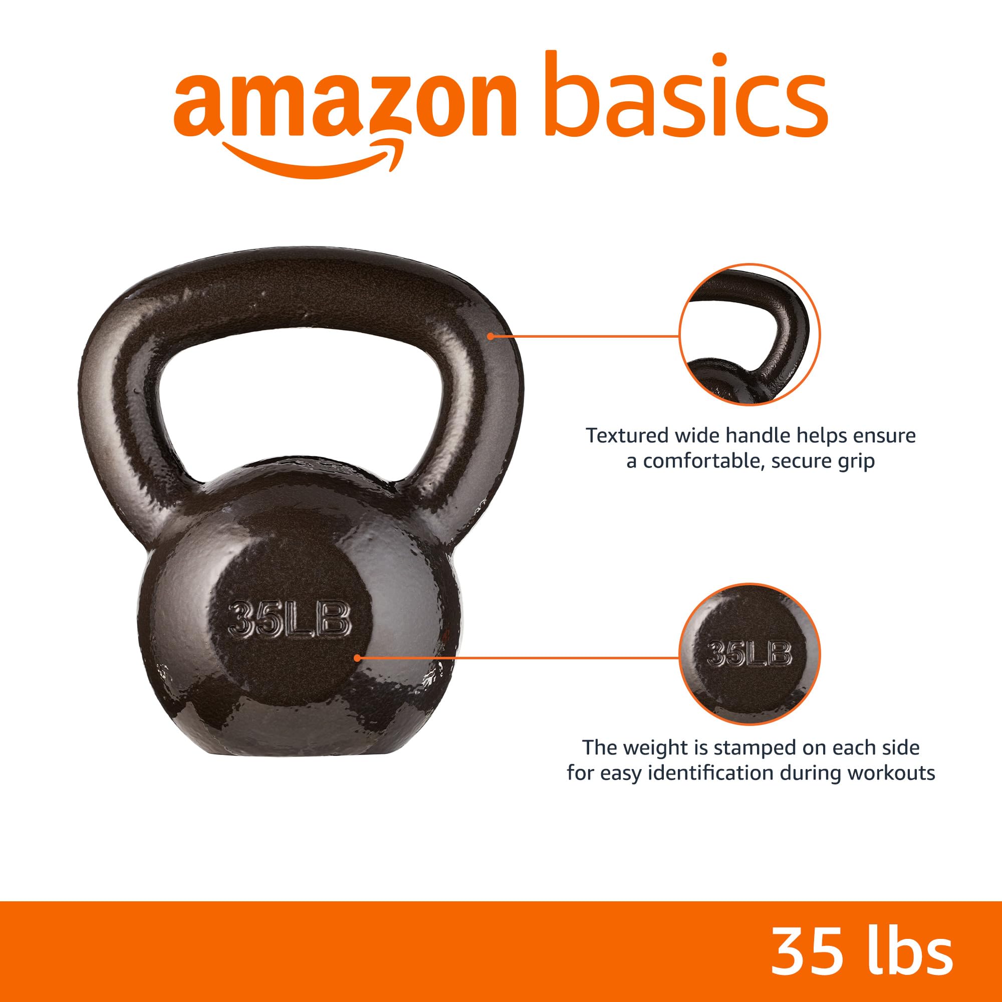Amazon Basics Cast Iron Kettlebell, 35 Pounds, Black