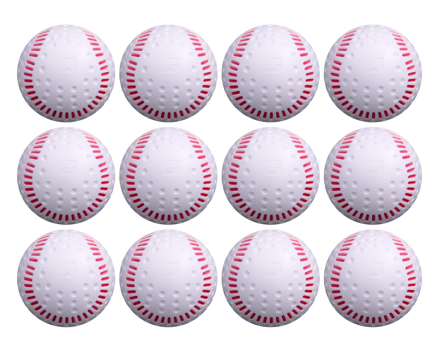 Baden White Dimpled Baseballs with Red Seams | High-Durability for Pitching Machines, Consistent Training, 12-Pack