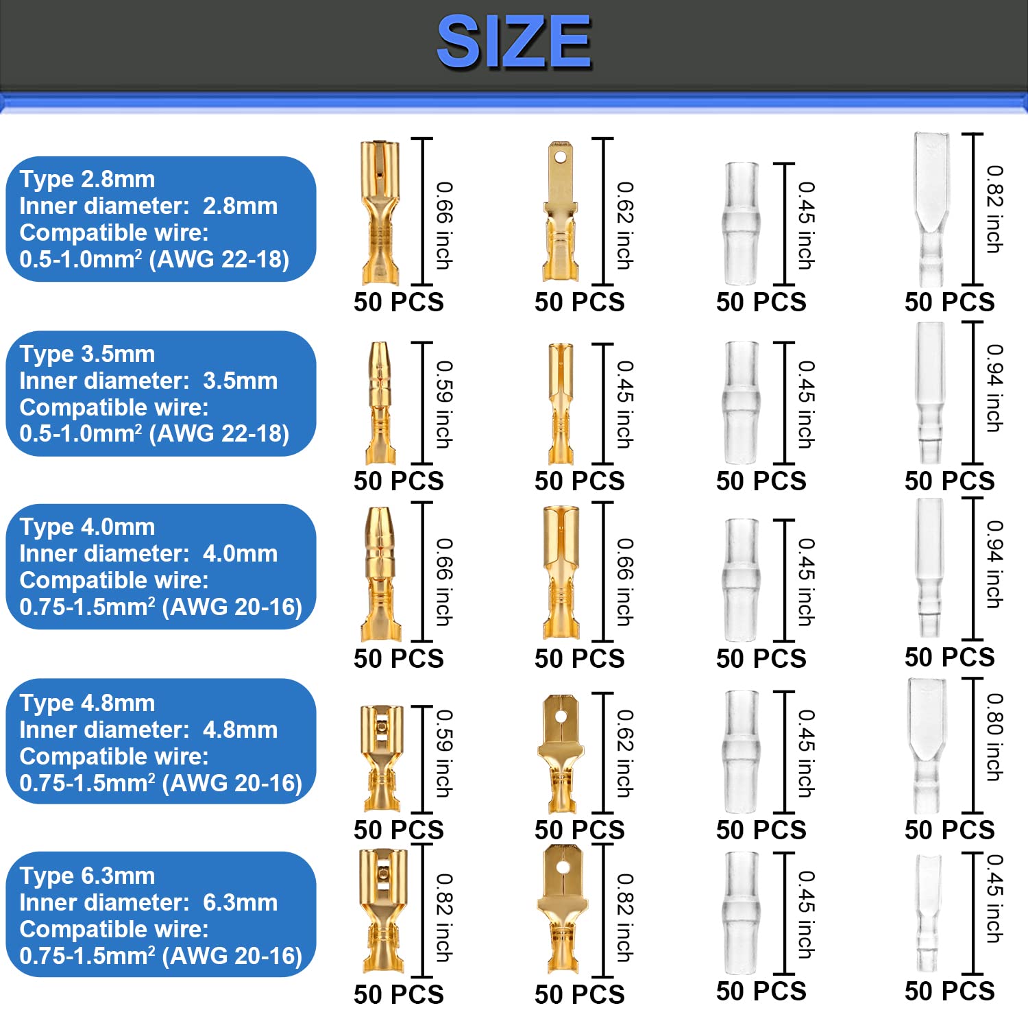 Wire Terminal Crimping Tool Kit, Qibaok Ratcheting Wire Crimper AWG 22-16(0.5-1.5mm²) with 500PCS Female Male Spade Connectors & Bullet Connectors Terminals