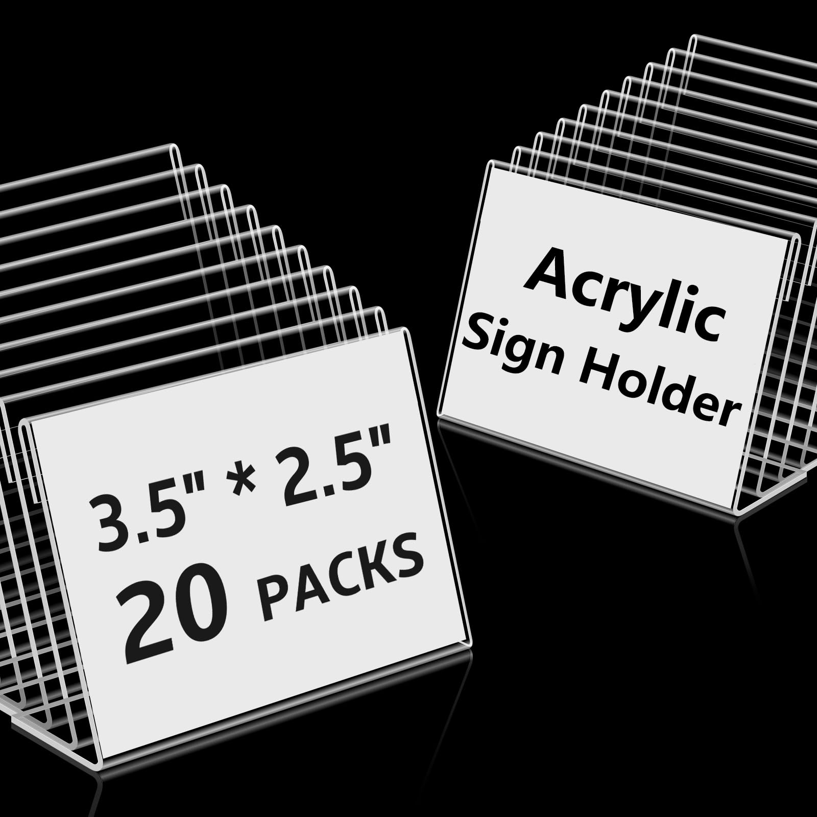 Daletu 20 PCS 3.5 x 2.5 inch Small Acrylic Sign Holder, Mini Clear Sign Display Holder for Retail, L-Shape Plastic Name Card Price Card Food Tag Label Counter Top Stand
