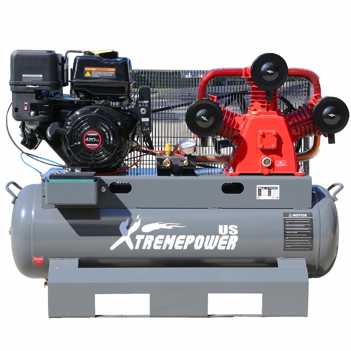 XtremepowerUS 13.0HP Air Compressor Tank 30 Gallon Gas-Powered Service Truck Horizontal Compressor Tank for Workshop, Construction Sites, Machinery