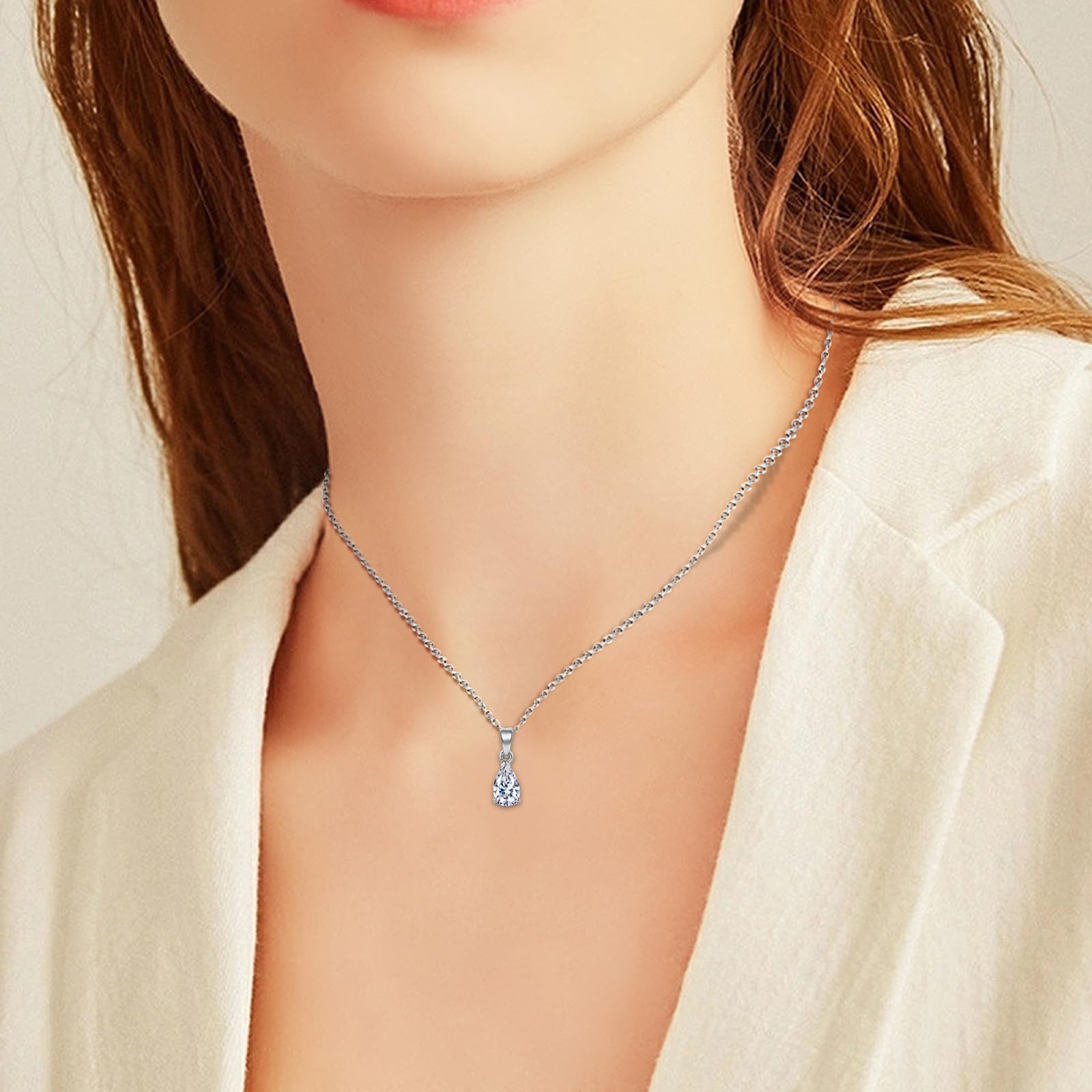 SecreTalk Moissanite Pendant Necklace for Women, 1CT D Color Ideal Cut 925 Sterling Silver Solitaire Diamond Necklace with Certificate of Authenticity (Pear Cut)