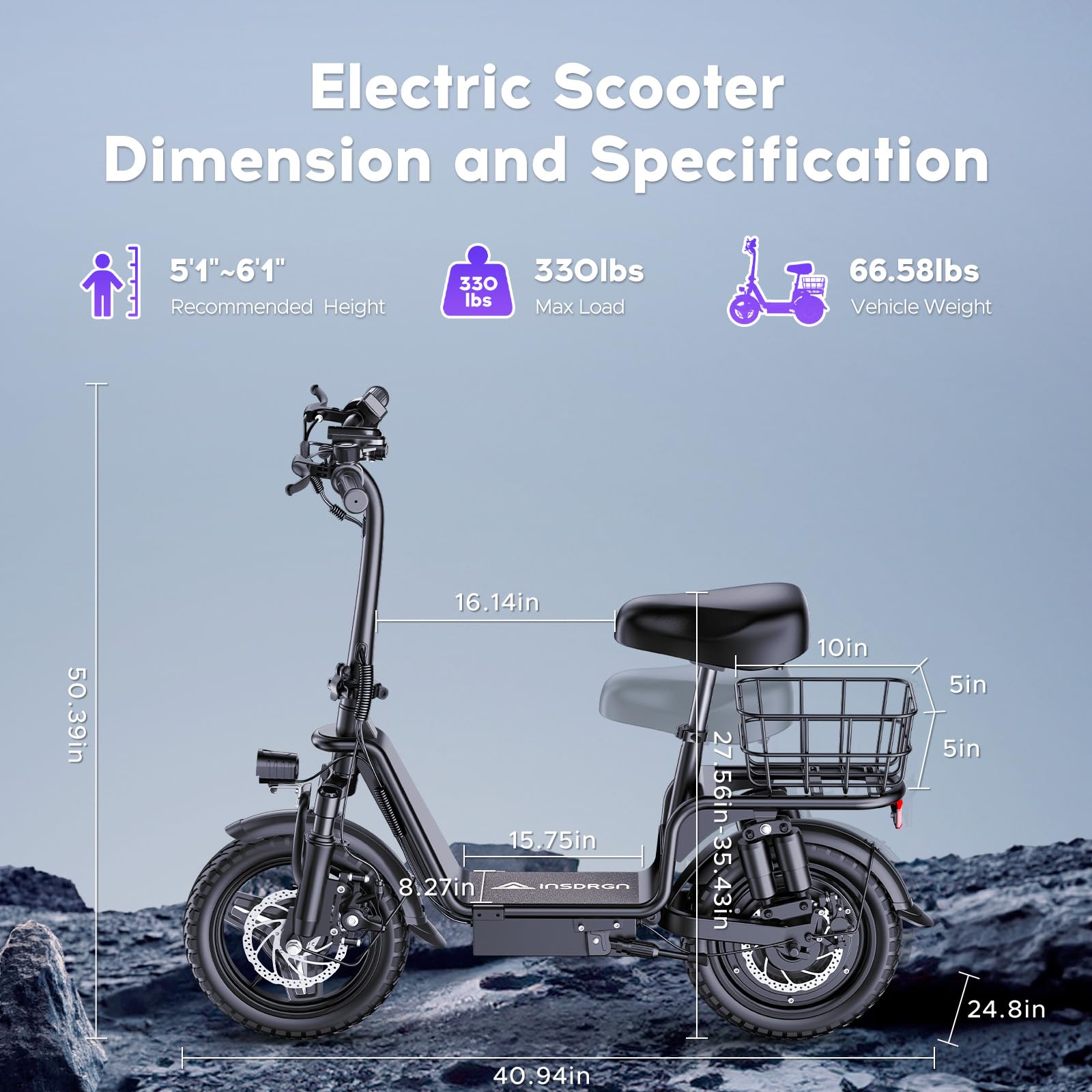 Electric Scooter with Seat for Adults,1000W Peak Power, 35-Mile Range, 20MPH, 14" Tires, Foldable Commuter E-Scooter with Basket for Pets Dogs and Items, 330lbs Max Load