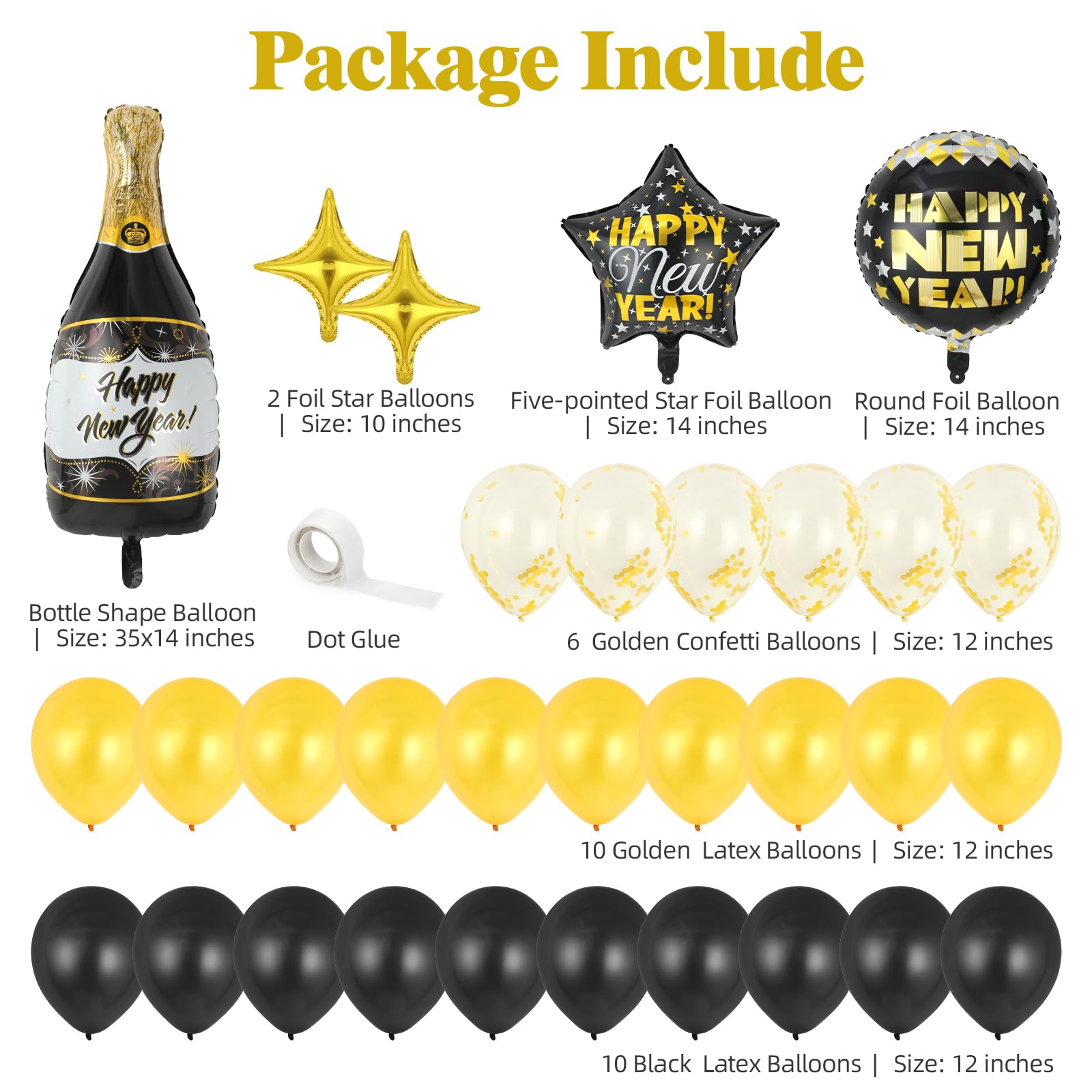 New Year Eve Party Supplies 2025 - Happy New Year Decorations with 2025 Foil Balloon, Happy New Year Banner, Latex Balloon and Gold Foil Curtain Backdrop(Black Gold)