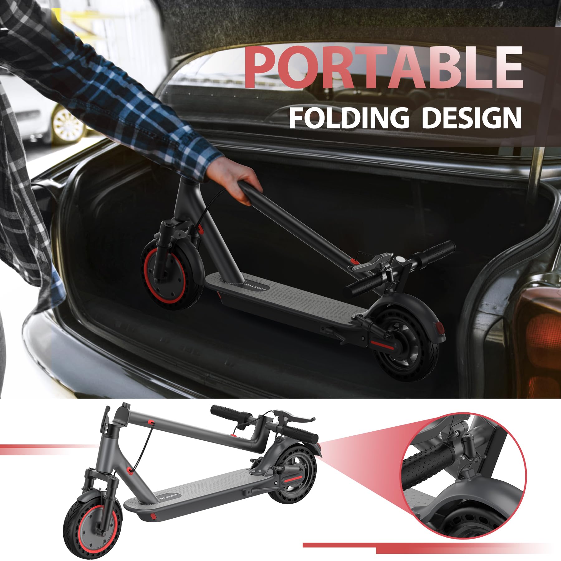 MAXSHOT Electric Scooter for Adults, 8.5/10/14" Tires, 19/22Mph, 350W/500W Motor, 21-28 Miles Range, Folding E-Scooter with Dual Suspension,APP Control