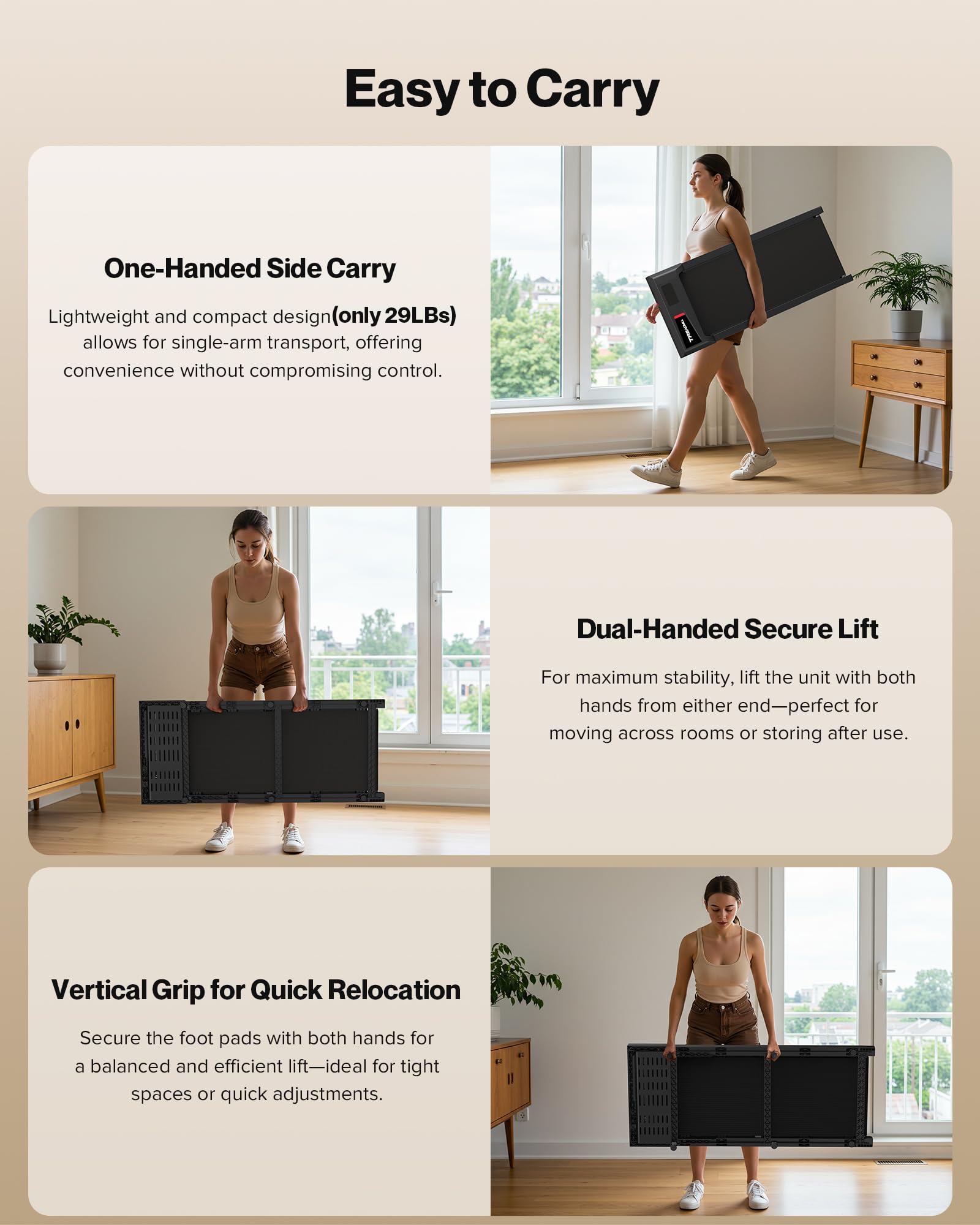 WELLFIT Under Desk Walking Pad with Handlebar, Lightweight 29lb Walking Treadmills for Home Small Space, 265LB Capacity Compact Smart Walking Pads with 10% Incline Works with KINOMAP Apple Health