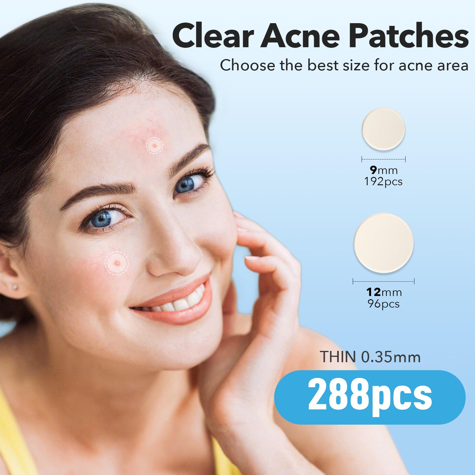 QUSTERE Pimple Patches for Face, Hydrocolloid Acne Patches, Cute Round Shape Zit Covers, Spot Stickers with Tea Tree, Salicylic Acid & Cica Oil| 2 Sizes (9mm, 12mm) |288 Count
