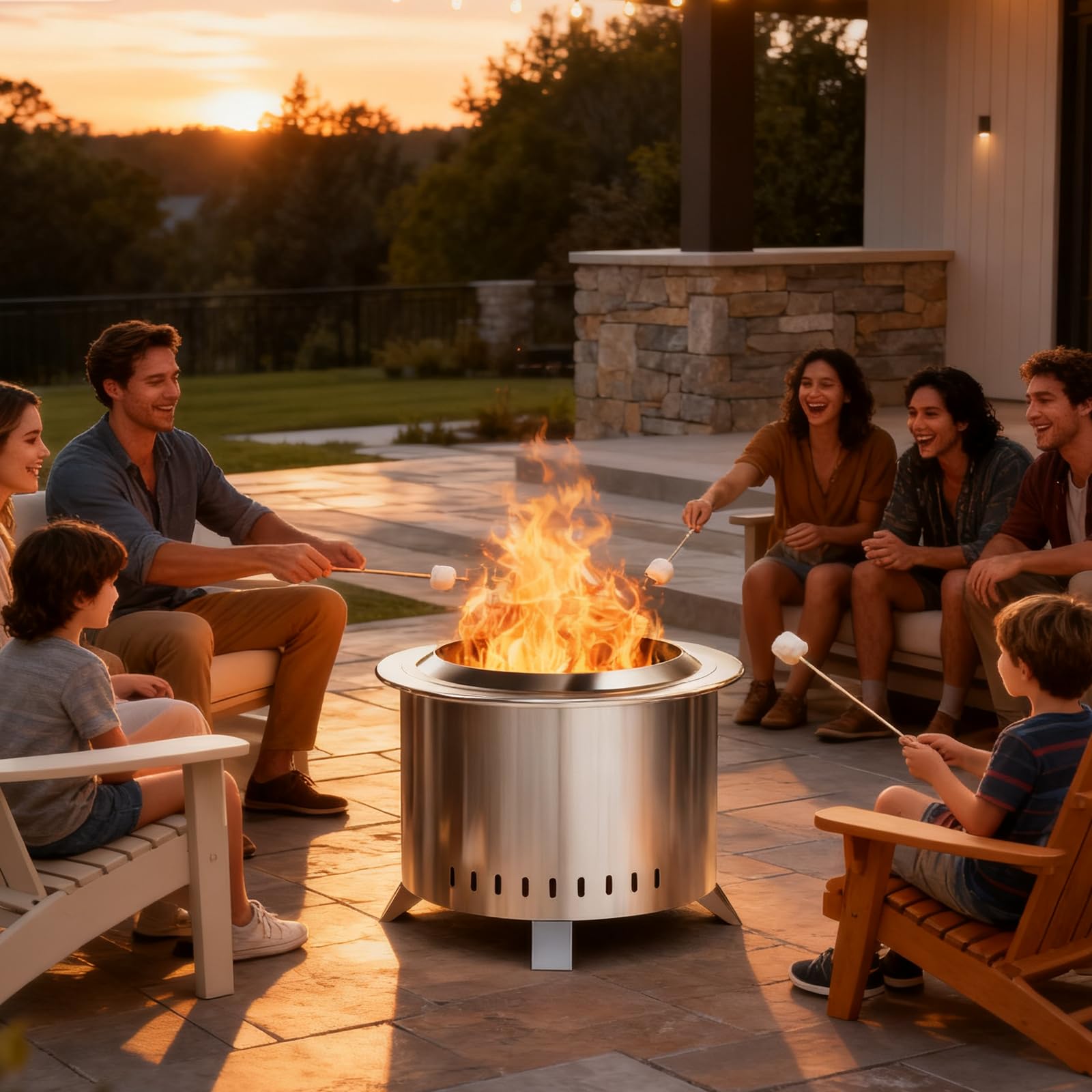 Verdeluxe Smokeless Fire Pit,22 Inch Stainless Steel Firepit, Outdoor Wood Burning Fire Pit with Cover,Smokeless Firepits for Outside Backyard Patio Garden Camping Bonfire