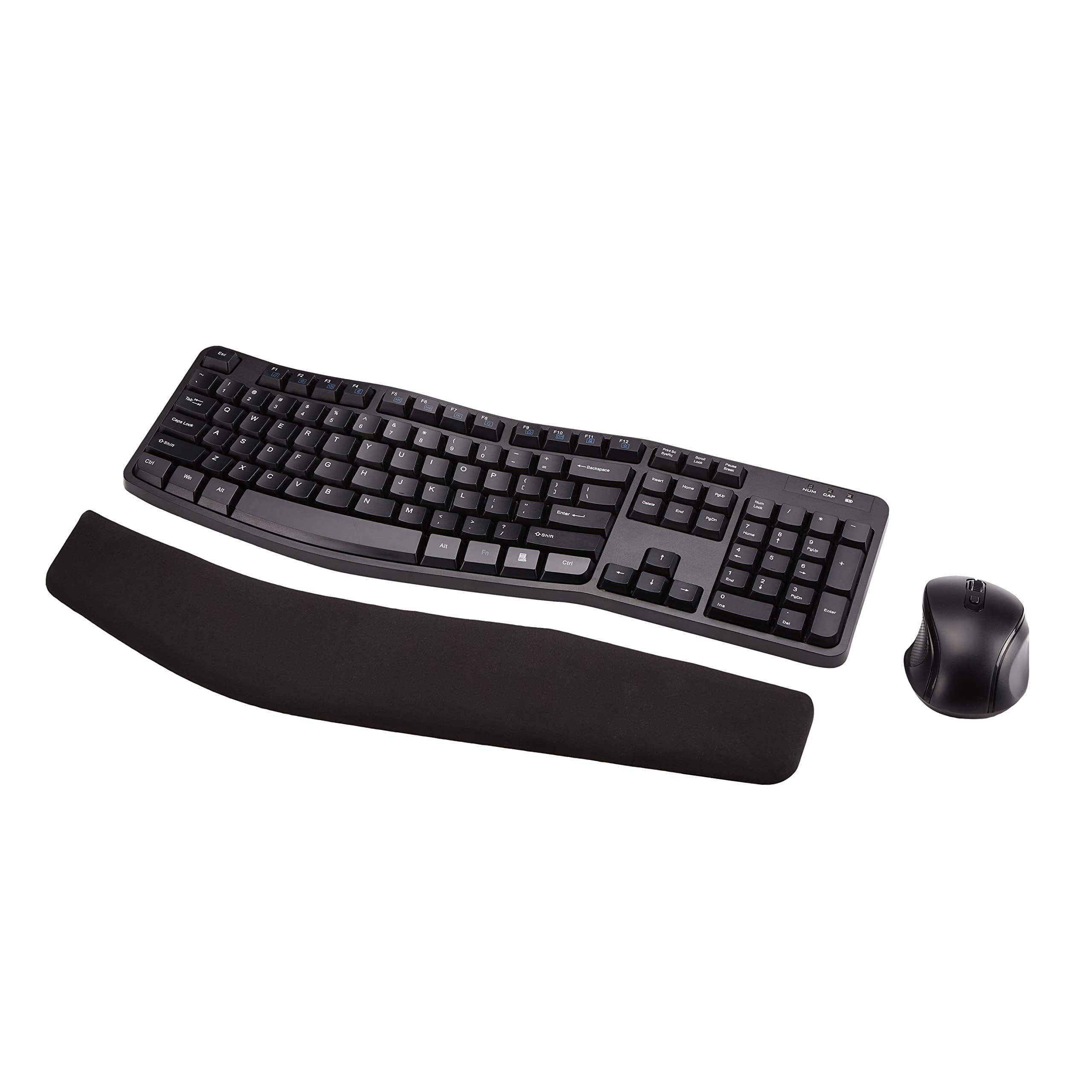 Amazon Basics Ergonomic Wireless Combo Full-Sized Keyboard with Palm Rest and Comfortable Right-Handed Mouse, 2.4 GHz Wireless USB Receiver, Compatible with PC, Laptop, Black
