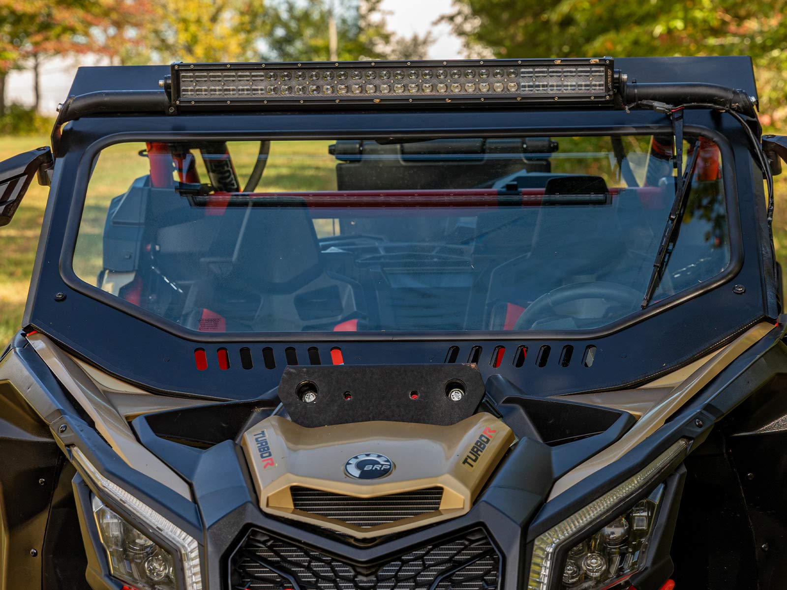 SuperATV Vented Front Glass Windshield for the CanAm Maverick X3 2017+ (See Fitment) | DOT Approved Laminated Safety Glass Windshield | Includes Manual Wiper | Easy Install