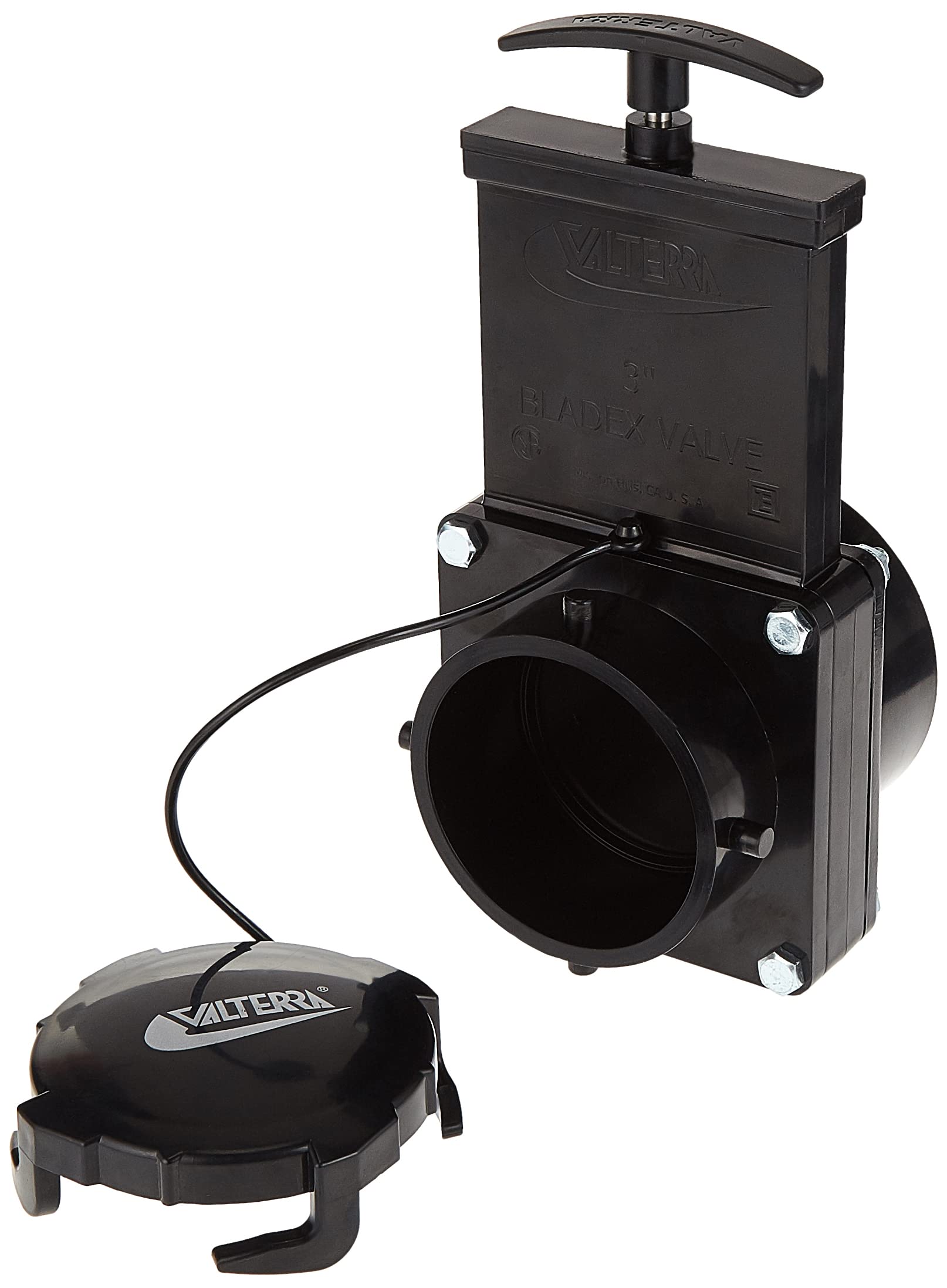 Valterra T50 3" Hub x 3" Bay with Cap Valve Assembly,Black