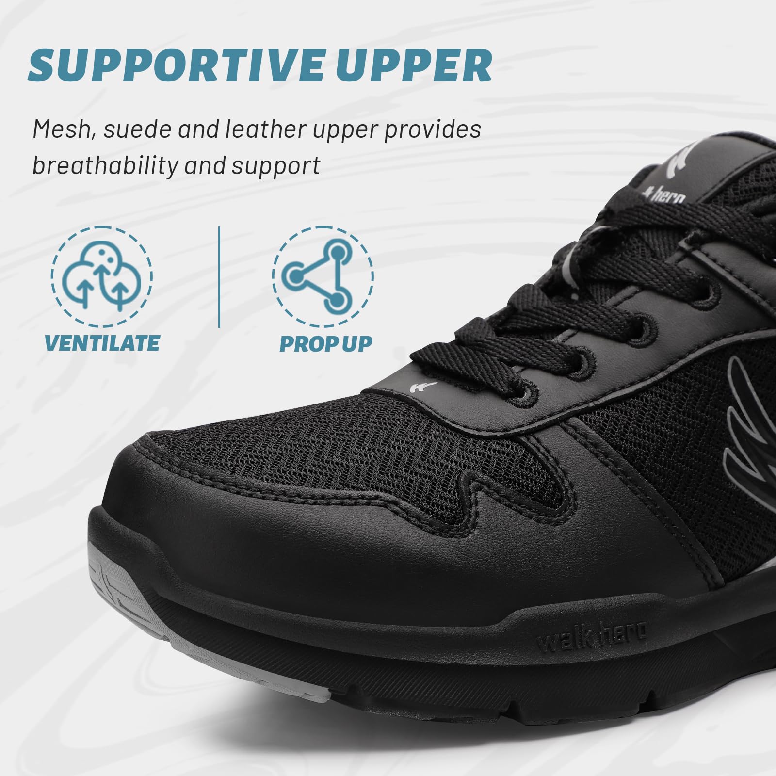 Mens Walking Shoes for Plantar Fasciitis, Orthopedic Casual Sneakers for Men with Arch Support, Wide Toe Box Shoes for Pain Relief with Non Slip Rubber Sole(Black, 8.5)