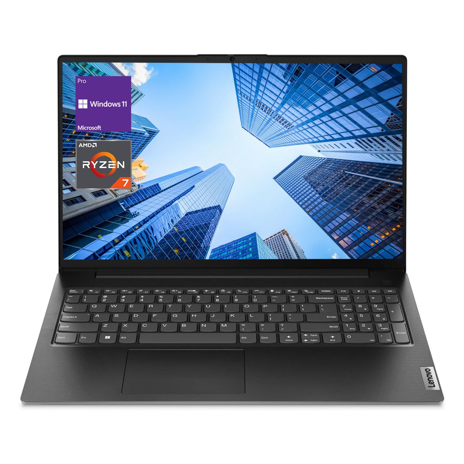 Lenovo V-Series V15 Business Laptop, 15.6" FHD Display, AMD Ryzen 7 7730U, 16GB RAM, 512GB SSD, Numeric Keypad, HDMI, RJ45, Webcam, Wi-Fi, Windows 11 Pro, Black