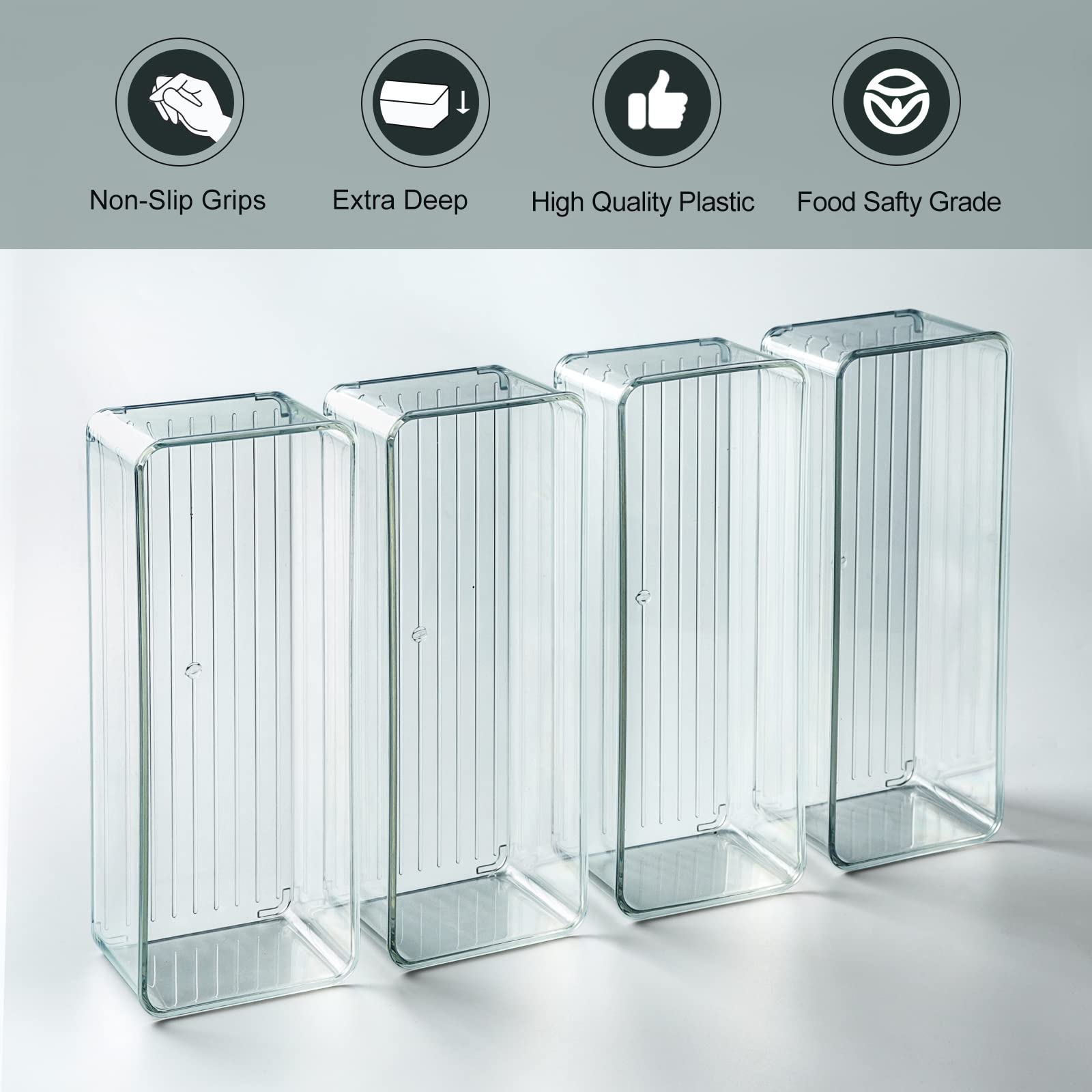 Hudgan 8 Pack Clear Plastic Drawer Organizer Bins Set, Stackable Cutlery Storage Bins Trays for Organizing Kitchen, Bathroom, Office, Crafts, Gadgets, Cabinet Supplies