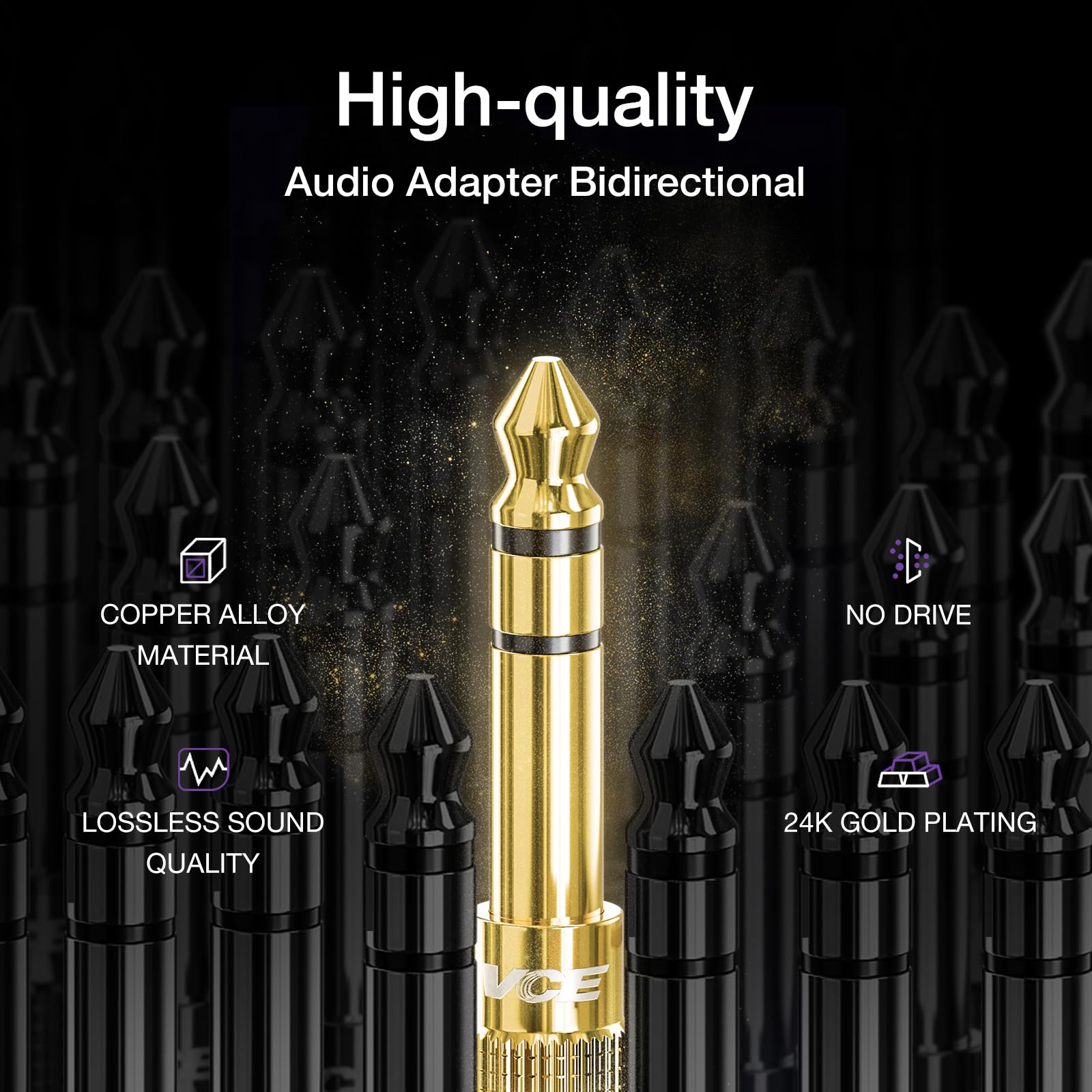 VCE 6.35mm (1/4 inch) Male to 3.5mm (1/8 inch) Female Stereo Audio Jack Adapter for Aux Cable, Guitar Amplifier, Headphone, 2 Pack