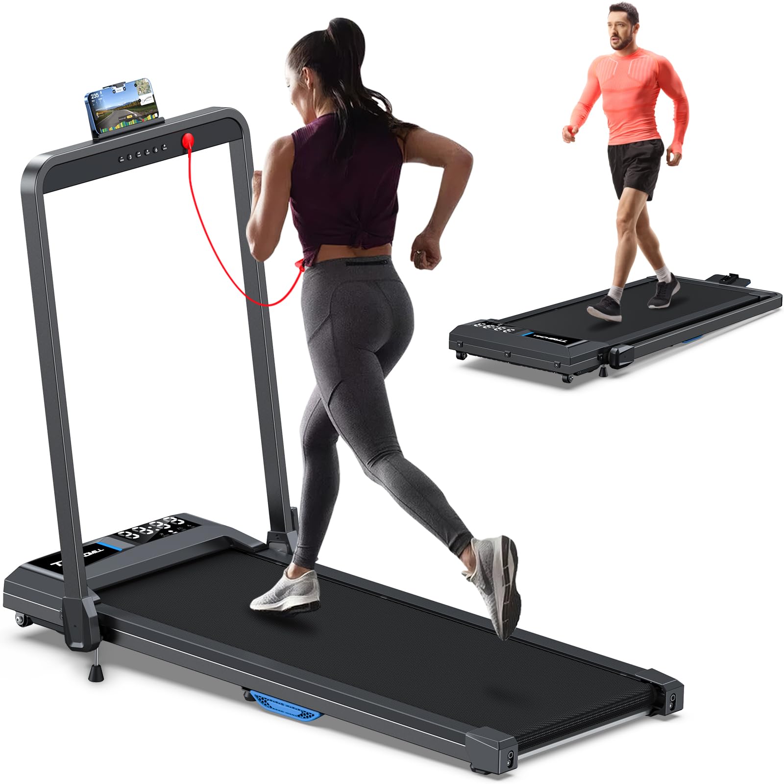 COZYINN 3HP 7.6MPH 350+lb Capacity Treadmills for Home, 10% Adjustable Incline Walking Pad, Portable Foldable Treadmill with 16"*41" Wide Running Area, Mute Control, Works with Smart APP