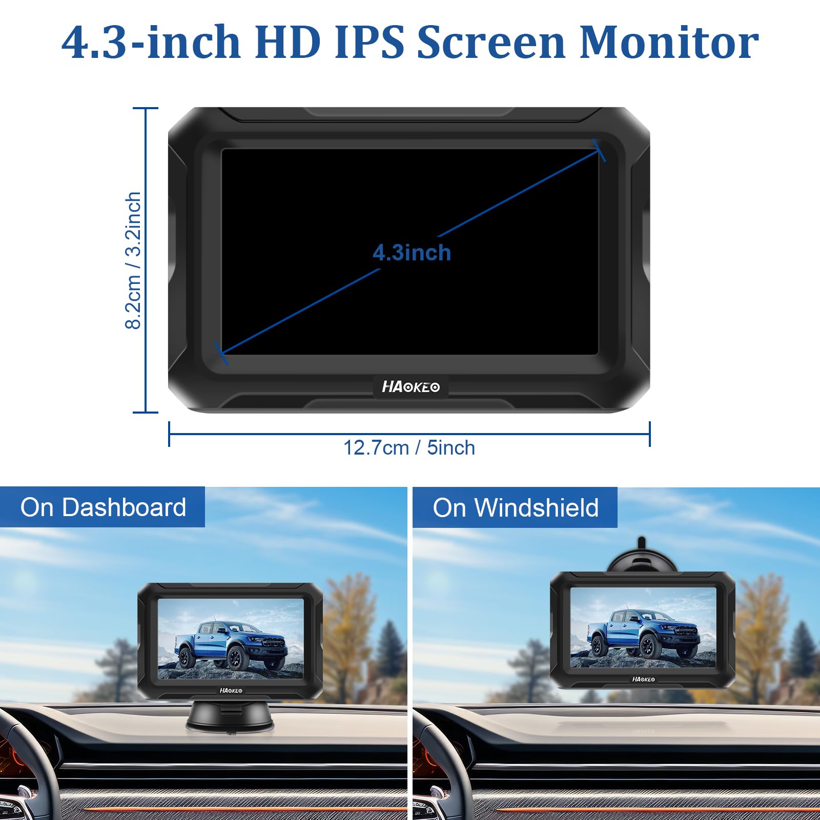 HaoKeo Backup Camera-Easy Setup HD 1080P Auto Color Night Vision- Rear View Camera with 4.3 Inch Monito Kit for SUV Pickup Sedan No-Delay Waterproof 150° Wide View DIY Parking Lines H4