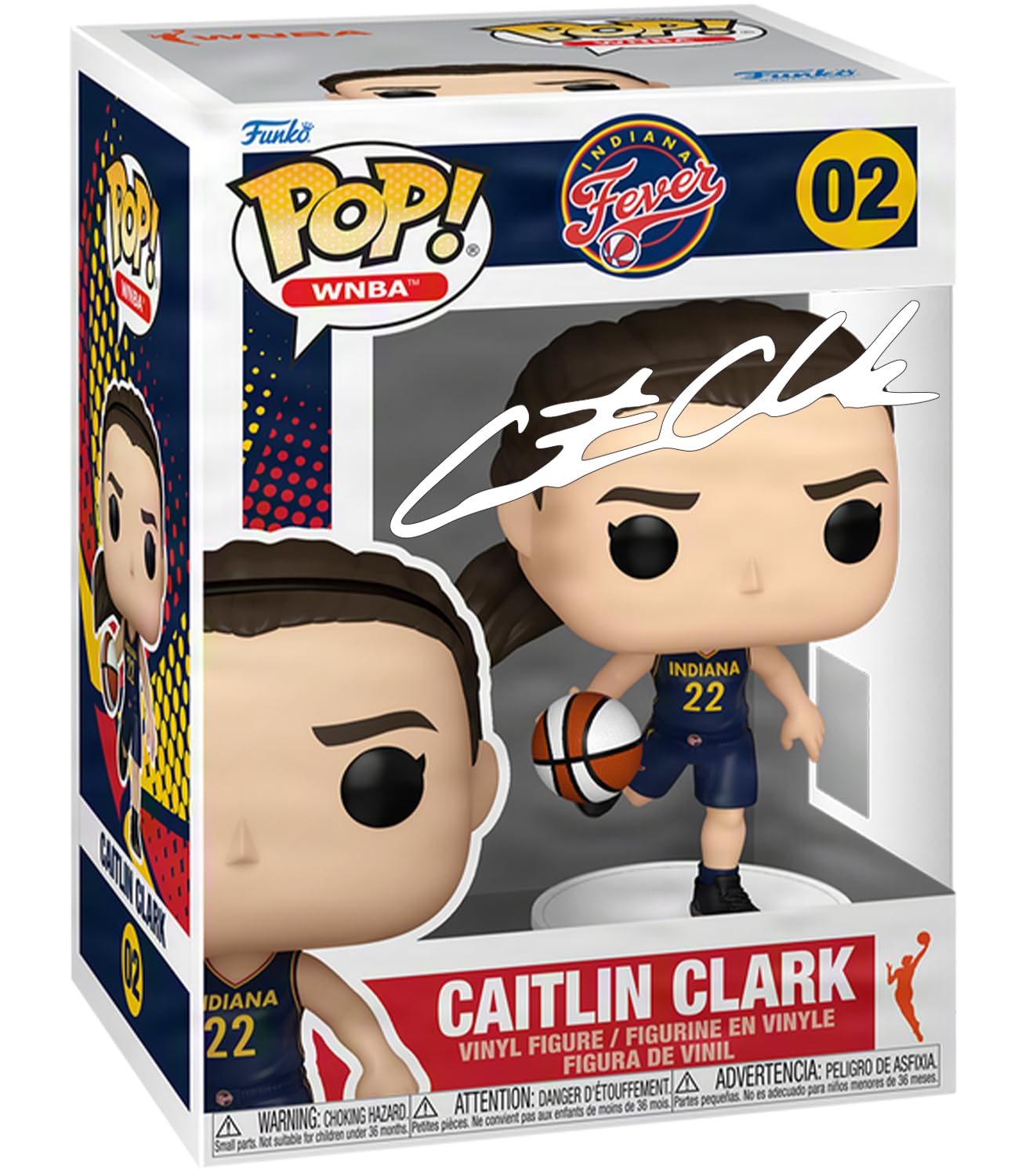 Caitlin Clark #02 Rookie Season Facsimile Signed Reprint Laser Autographed Funko POP! Basketball WNBA: Indiana Fever Figurine with HOFSM Protector Case