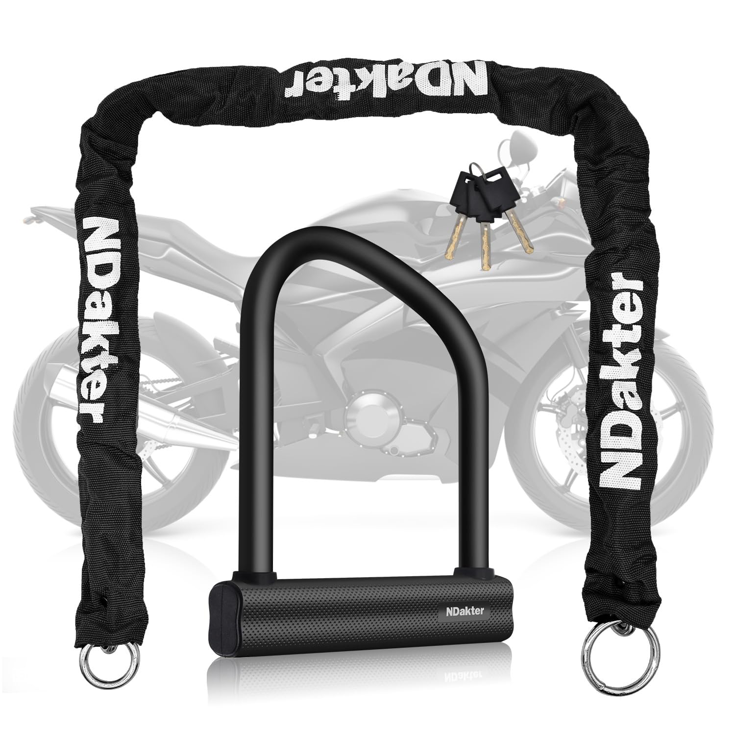 NDakter Bike Locks Heavy Duty Anti Theft 18mm Thick, Motorcycle U Lock with 4FT/120cm x 6mm Chain for Scooter, 3Keys Large U-Shaped Motorcycle Wheel Lock for Ebike, Moped, Fat-Tire,Tribike
