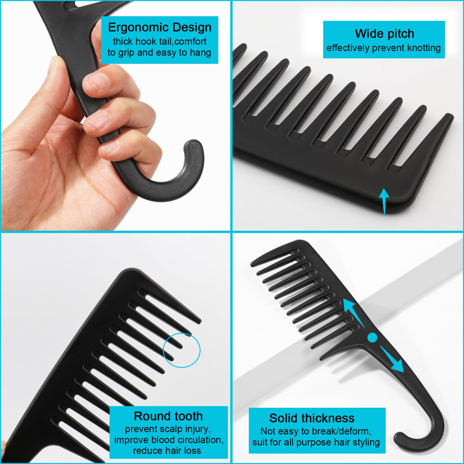 Professional Wide Tooth Combs (4PCS), Large Hair Combs for Women & Men, Reduce Dandruff, Detangle Knotting, Hair Brush for Curly Hair, Wet Hair, Long Hair, Barber Hair Styling Tools & Appliances