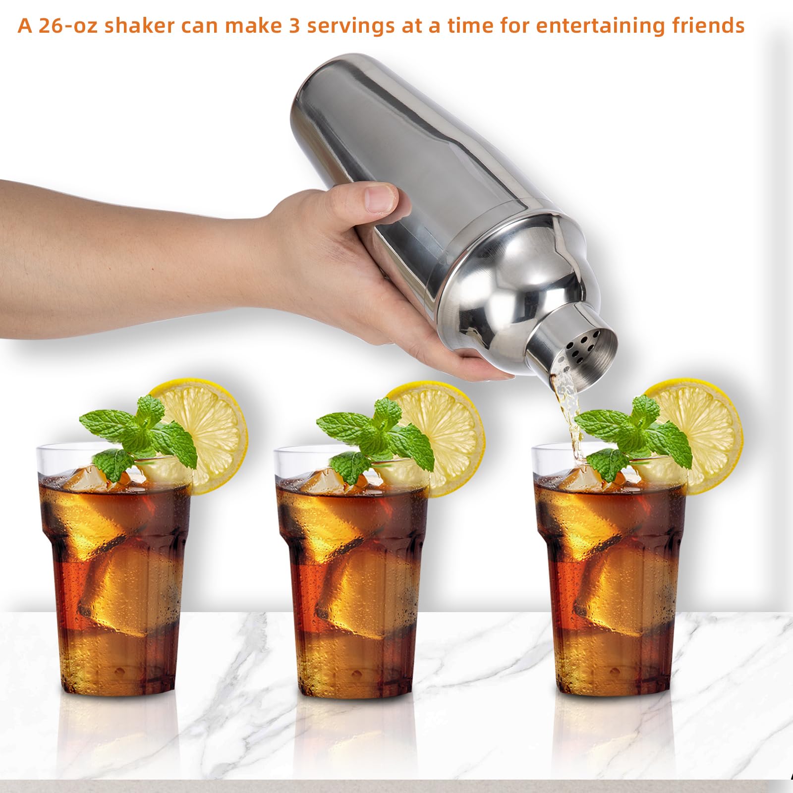 WELKOR 6 Piece 12oz Professional Cocktail Shaker Set with Built-in Strainer,Martini and Margarita Shaker for Home Bar, Boston Bartending Kit Gift for Beginners (350ml/12oz)