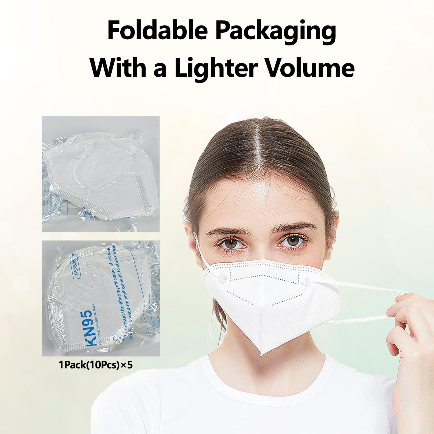 XIKII KN95 Face Masks 50 Pack 5-Ply Breathable & High Elastic Ear Loops, Alike N95 Masks for Adults 95% Filtration Efficient Foldable Mask Adjustable Nose Clip for Outdoor Activities