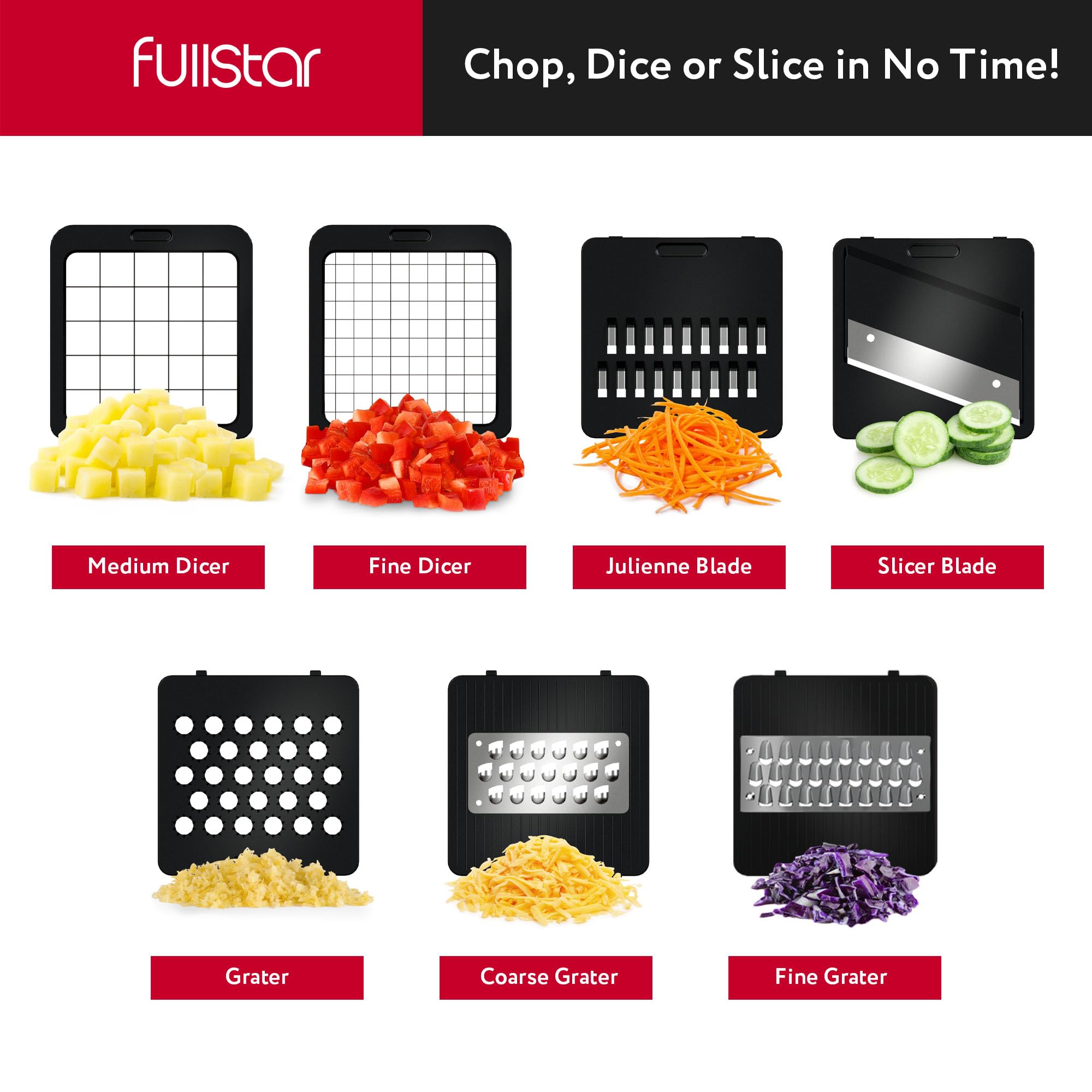 Fullstar Vegetable Chopper, Cheese Slicers, Food Chopper, Veggie Chopper, Onion Chopper, Vegetable Chopper with Container, Mandoline Slicer & Cheese Grater (7 in 1 - White)
