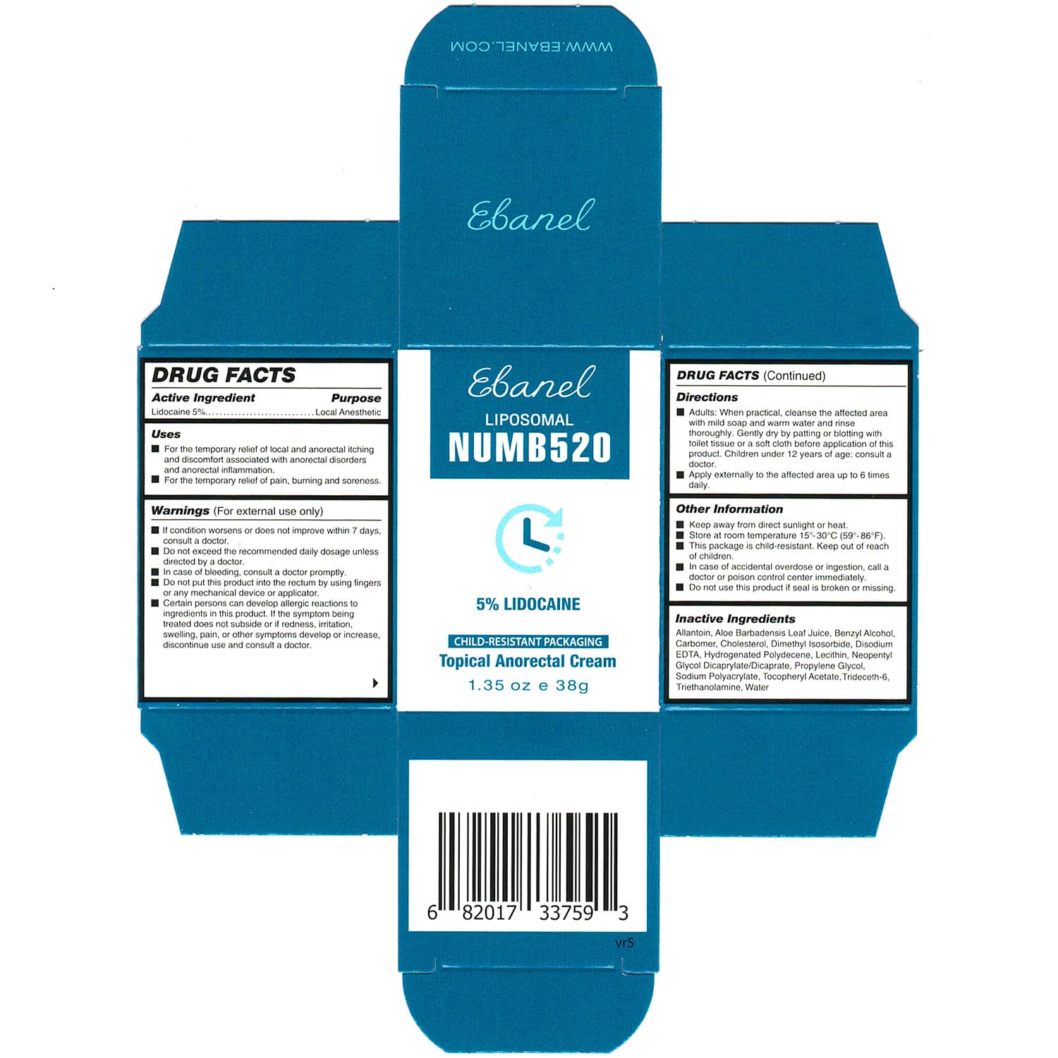 Ebanel Set of 5% Lidocaine Numbing Cream and 5% Lidocaine Spray Pain Relief Numbing Spray for Skin, Maximum Strength Topical Anesthetic to Numb Pain Burn Itch for Local and Anorectal Uses