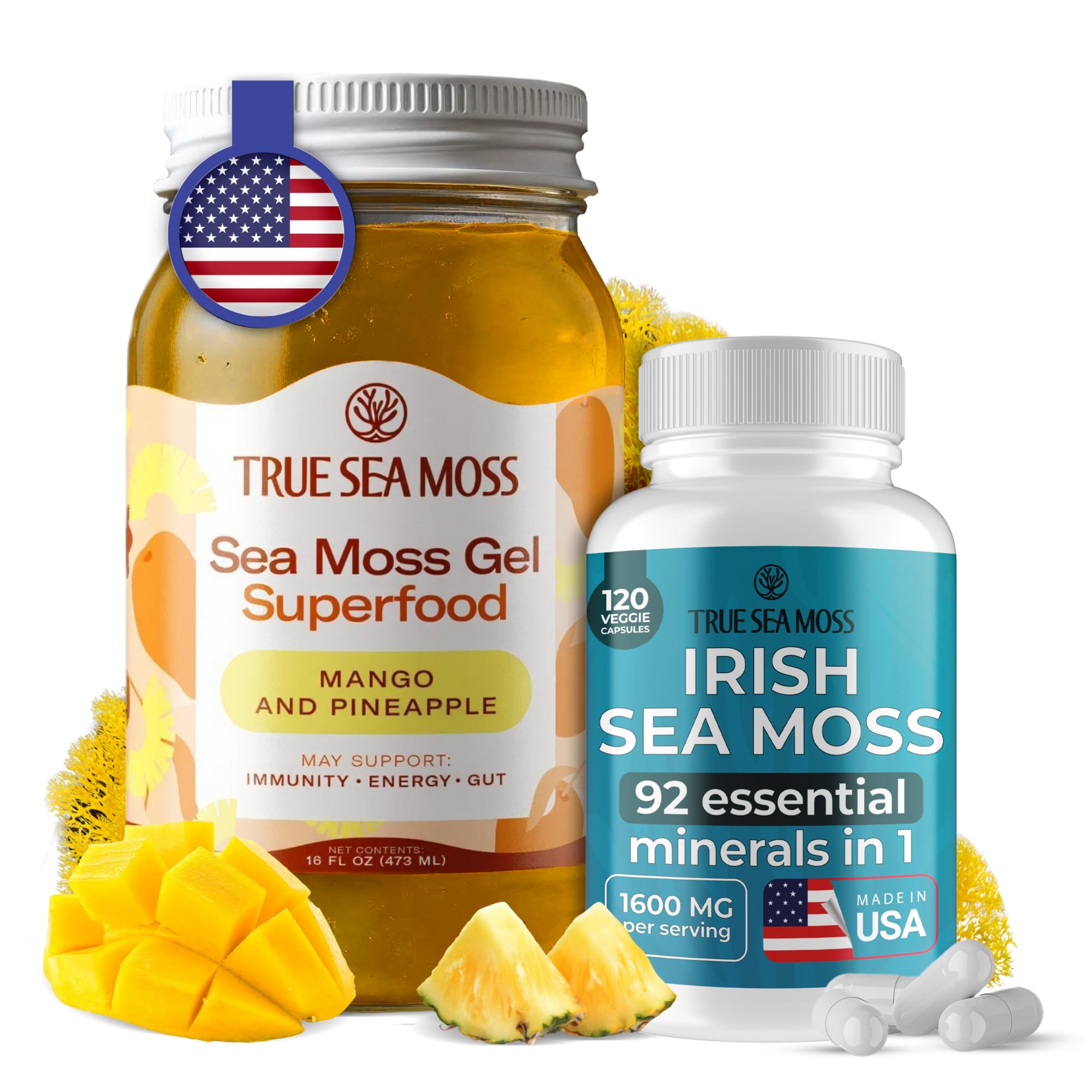 Sea Moss Gel + Capsules Bundle – Wildcrafted Seamoss with Mango, Pineapple & 92 Minerals – Vegan Superfood for Digestion, Immunity & Energy – Made in USA, Non-GMO