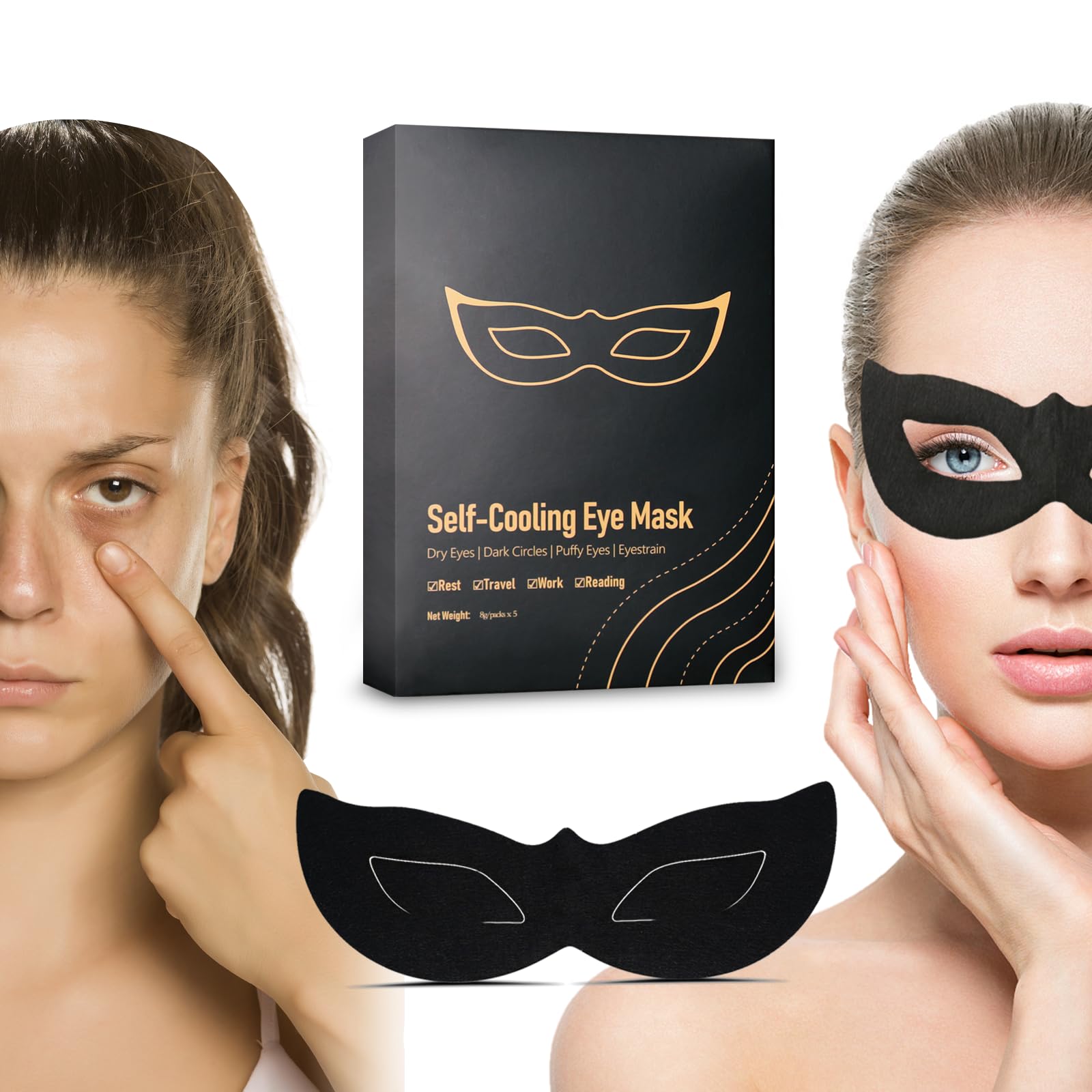 Self Cooling Eye Masks for Migraines, Eyestrain, Puffiness, All-Natural Ingredients, Cold Eye Mask for Travel, Flights, Screen Time, or Overnight Puffiness