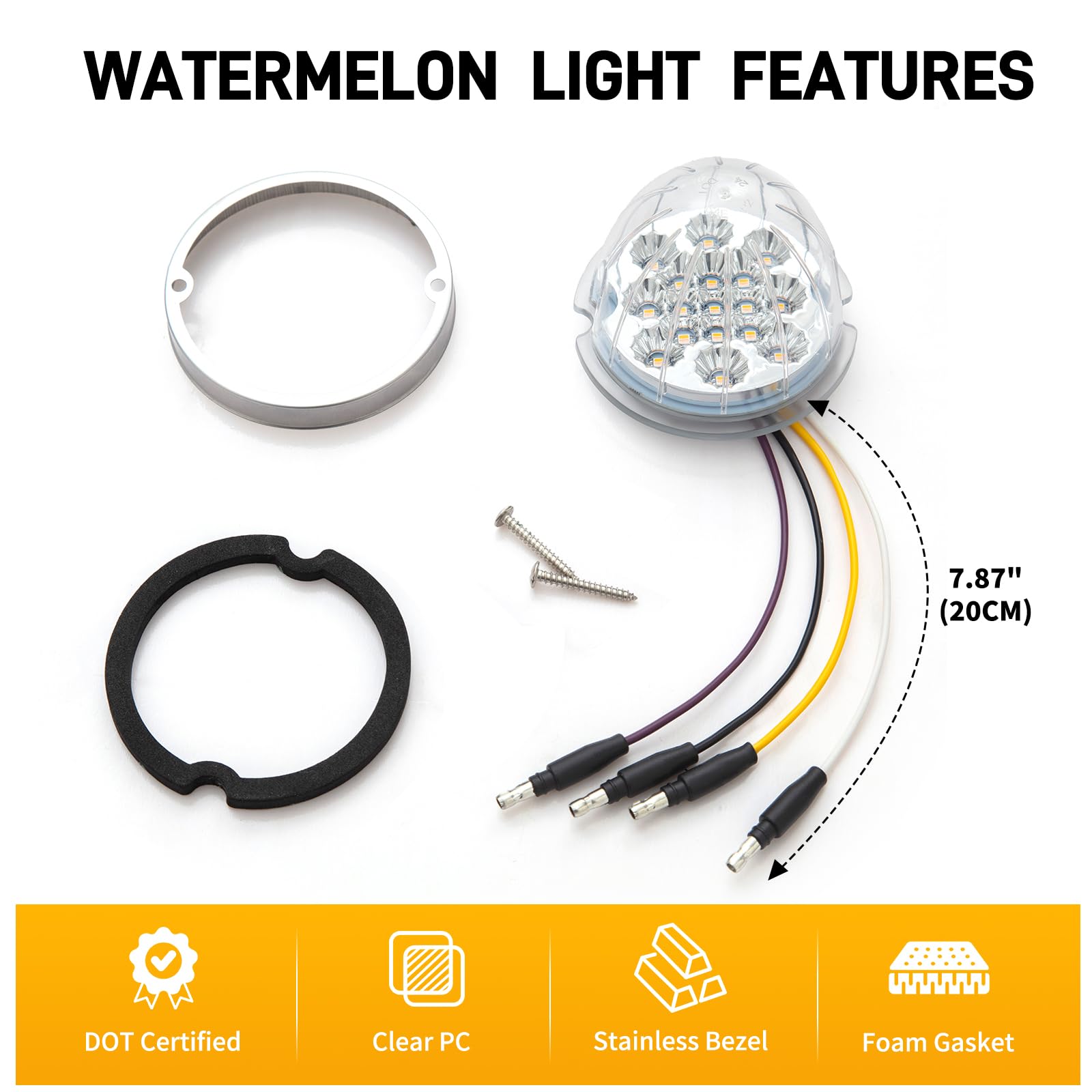 2PCS Dual Revolution Amber Turn Signal and Marker to Purple Auxiliary 17 LED Watermelon Lights, Clear Lens & Stainless Steel Bezel Marker Light for Freightliner Kenworth Peterbilt Trailer Heavy Truck