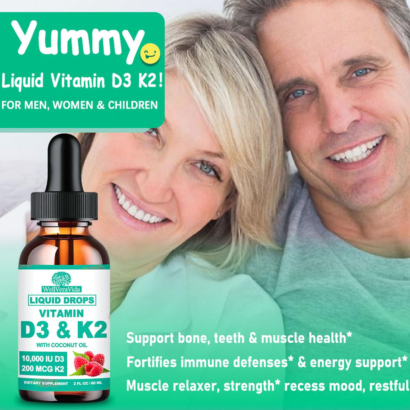 D3 K2 Vitamin 10000iu, Liquid Drop Vitamin D3 With K2 (MK-7)200mcg Coconut Oil, 6X Stronger Than D3 K2 Sofegels, Magnesium Zinc for Absorption -K2 D3 Vitamin Supplement for Joint Teeth & Bone Health