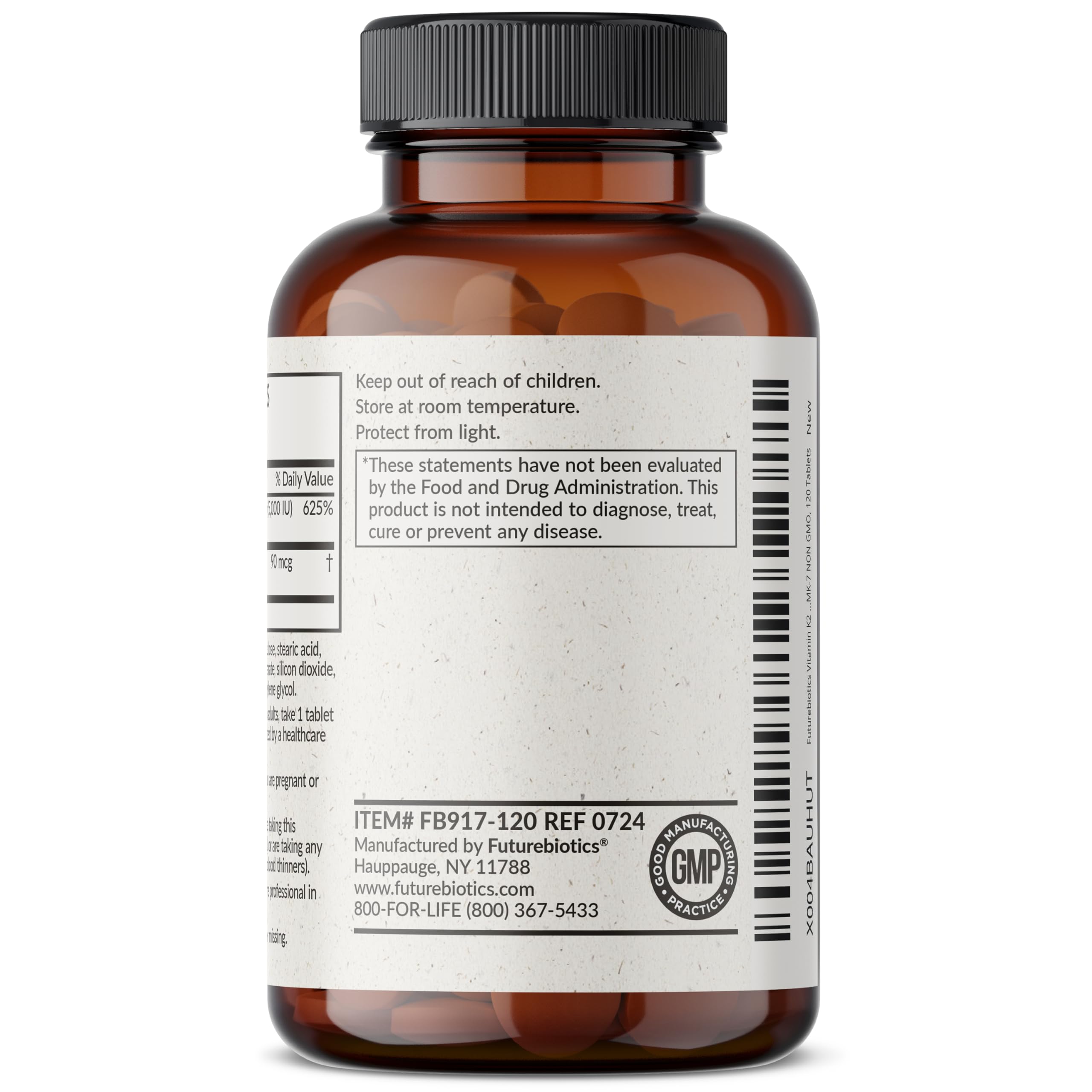 Futurebiotics Vitamin K2 with D3, 2 in 1 Support, 5000 IU Vitamin D3 & 90 mcg Vitamin K2 MK-7 Non-GMO, 120 Tablets