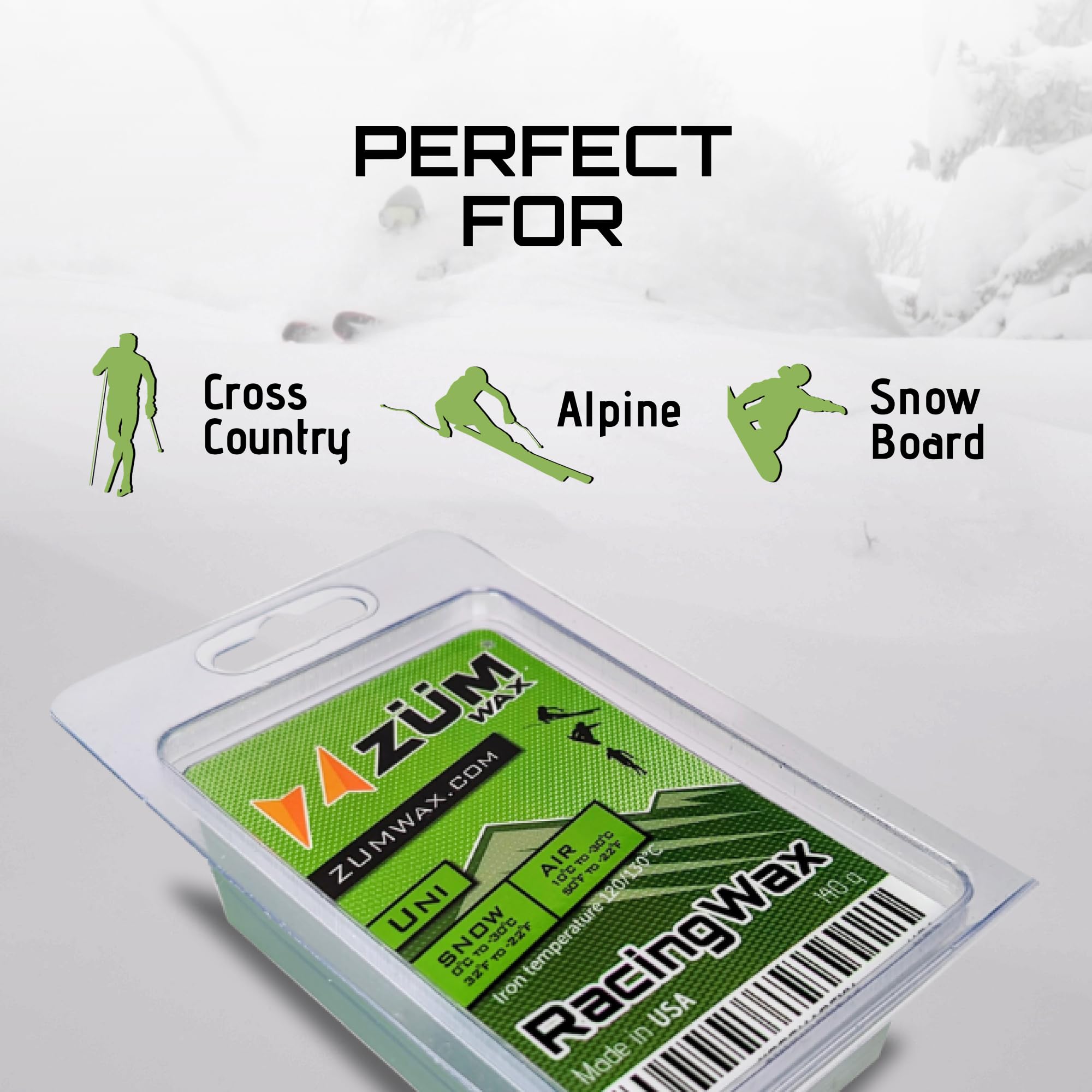 ZUMWax Iron-On Ski/Snowboard/Nordic/Cross-Country Wax, 140g, Long-Lasting, Secret Vanilla Scent, Made in USA, PFAS-Free. 100% Hydrocarbon Wax. Fast, Durable, eco-Friendly for All Conditions!