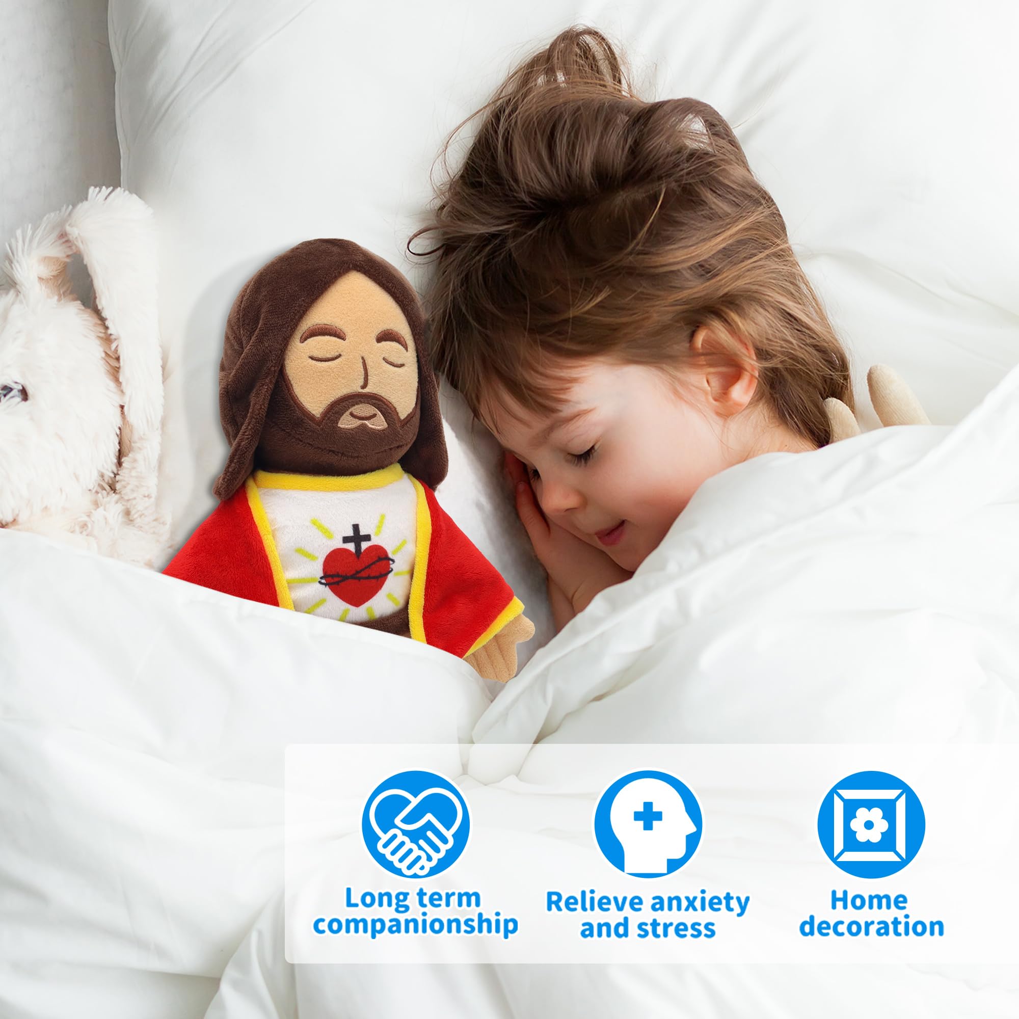 Yelakey 13.4" Jesus Plush Doll for Kids Jesus Plushie with Red Gold-Trimmed Shawl Christian Religious Gift Decoration for Christening Easter (Brown)