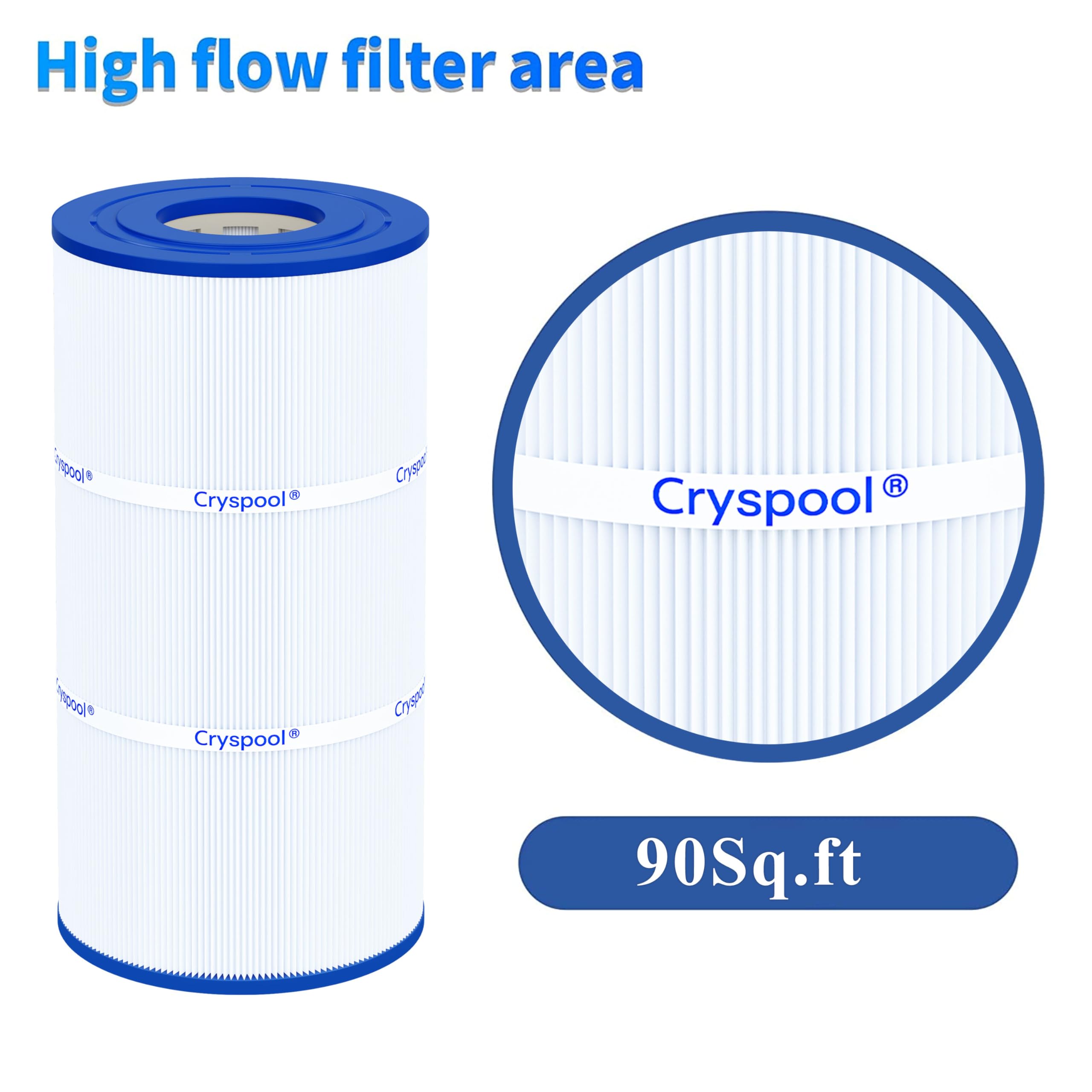 Cryspool® 08046 Filter Compatible with Hayward C900, CX900RE, C-900, PA90, Posi-Clear PXC-95, C-8409, Ultral-B6, PP-B6, FC-1292, 90 Sq. Ft Pool Filter Cartridge, 1 Pack
