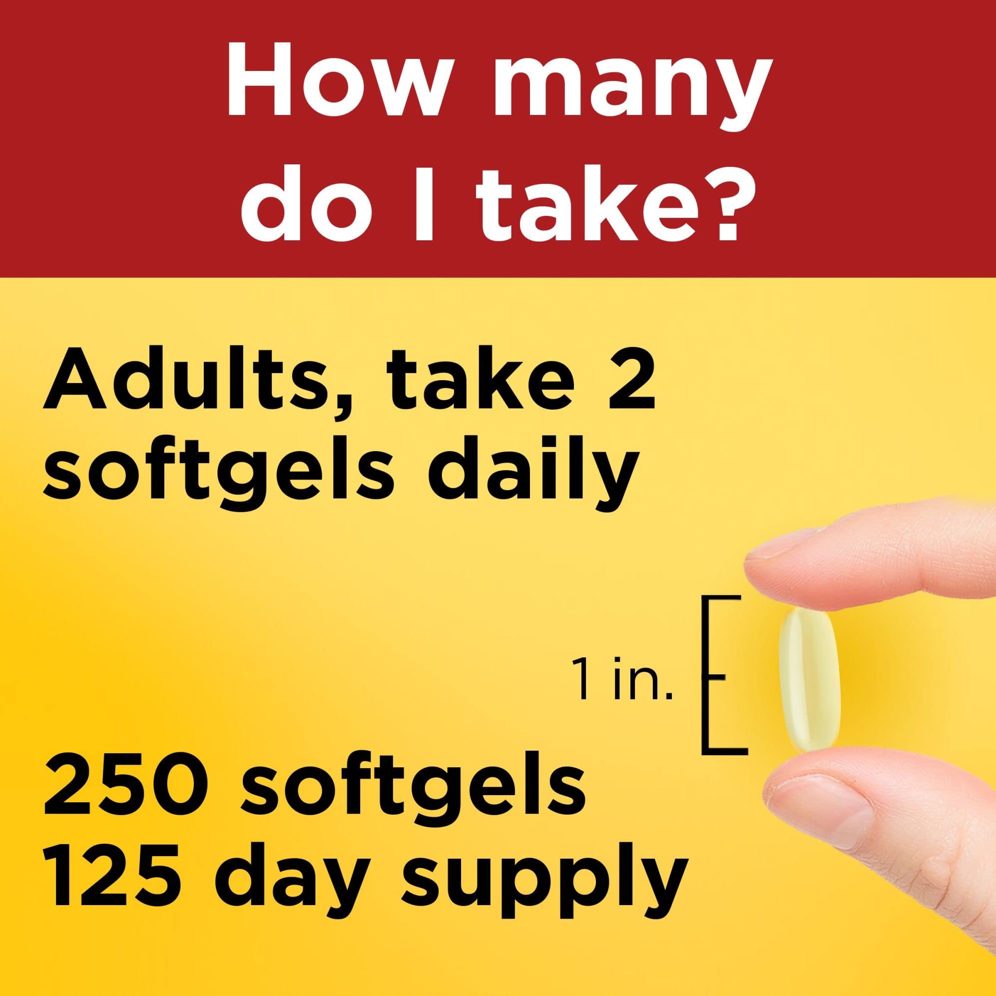 Nature Made Fish Oil Supplements 1000 mg Softgels, Omega 3 for Healthy Heart Support, 250 Softgels, 125 Day Supply