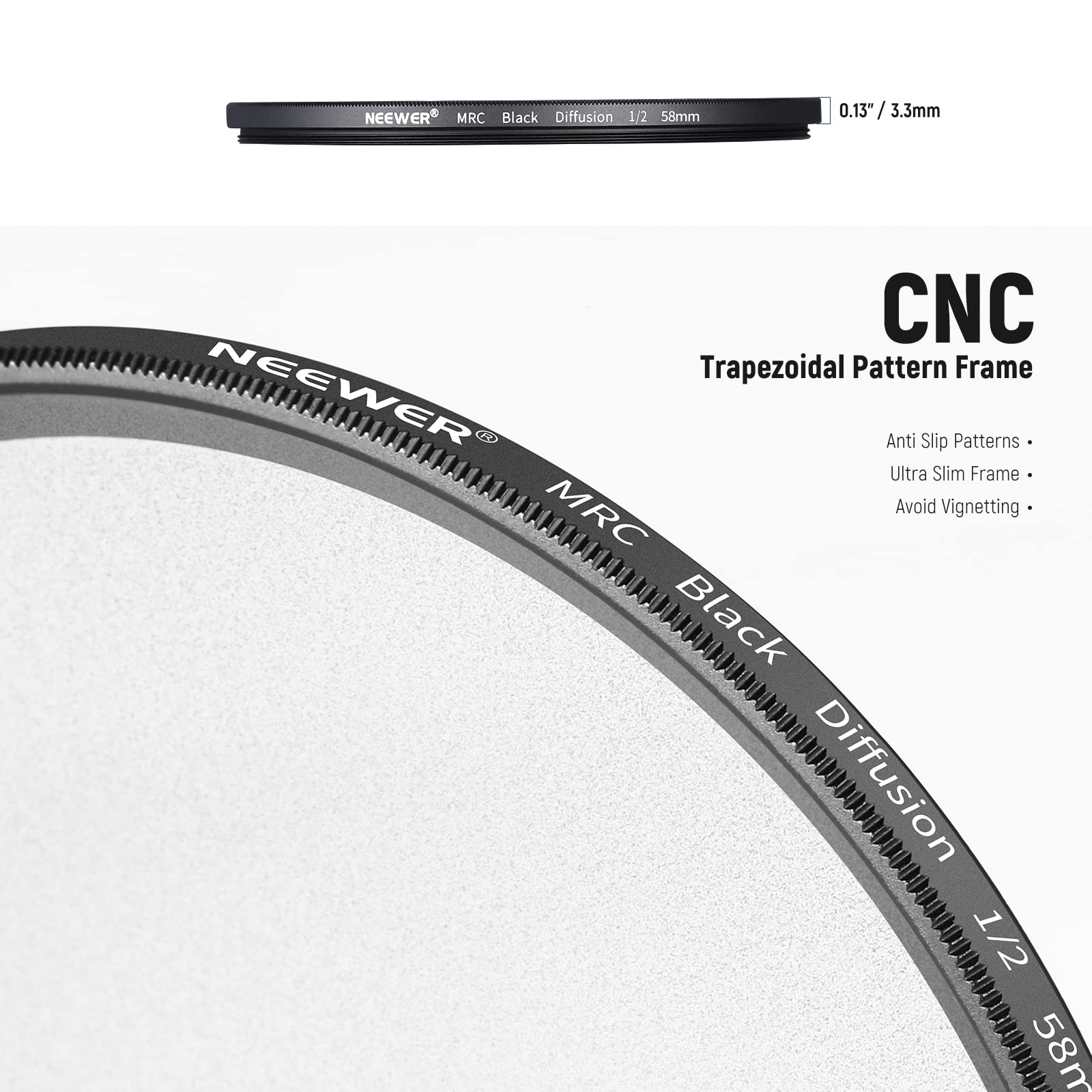 NEEWER 58mm Black Diffusion 1/2 Filter Mist Dreamy Cinematic Effect Filter Ultra Slim Water Repellent Scratch Resistant HD Optical Glass, 30 Layers Nano Coatings for Video/Vlog/Portrait Photography