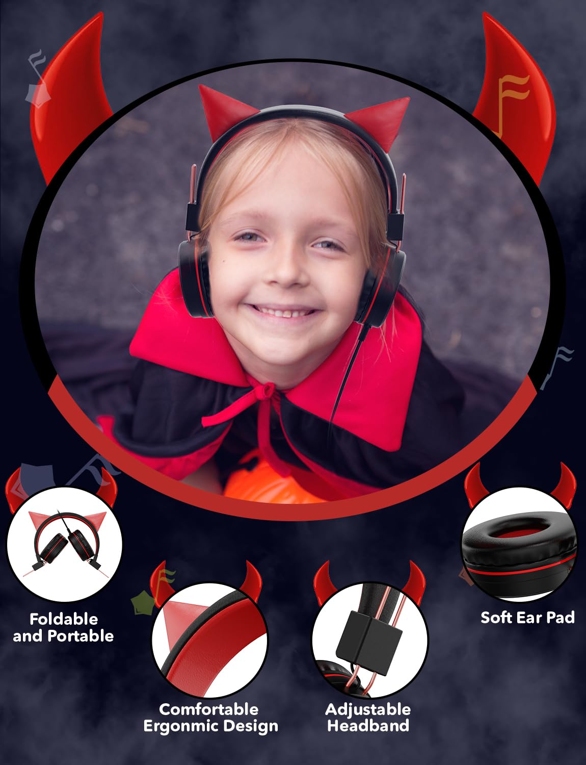 SIMJAR Cat Ear Kids Headphones for Daily Use/School, Wired Boys/Girls Foldable Headphones with Adjustable Headband, 3.5 MM Jack for Online Learning/Travel/Tablet/iPad/Computer