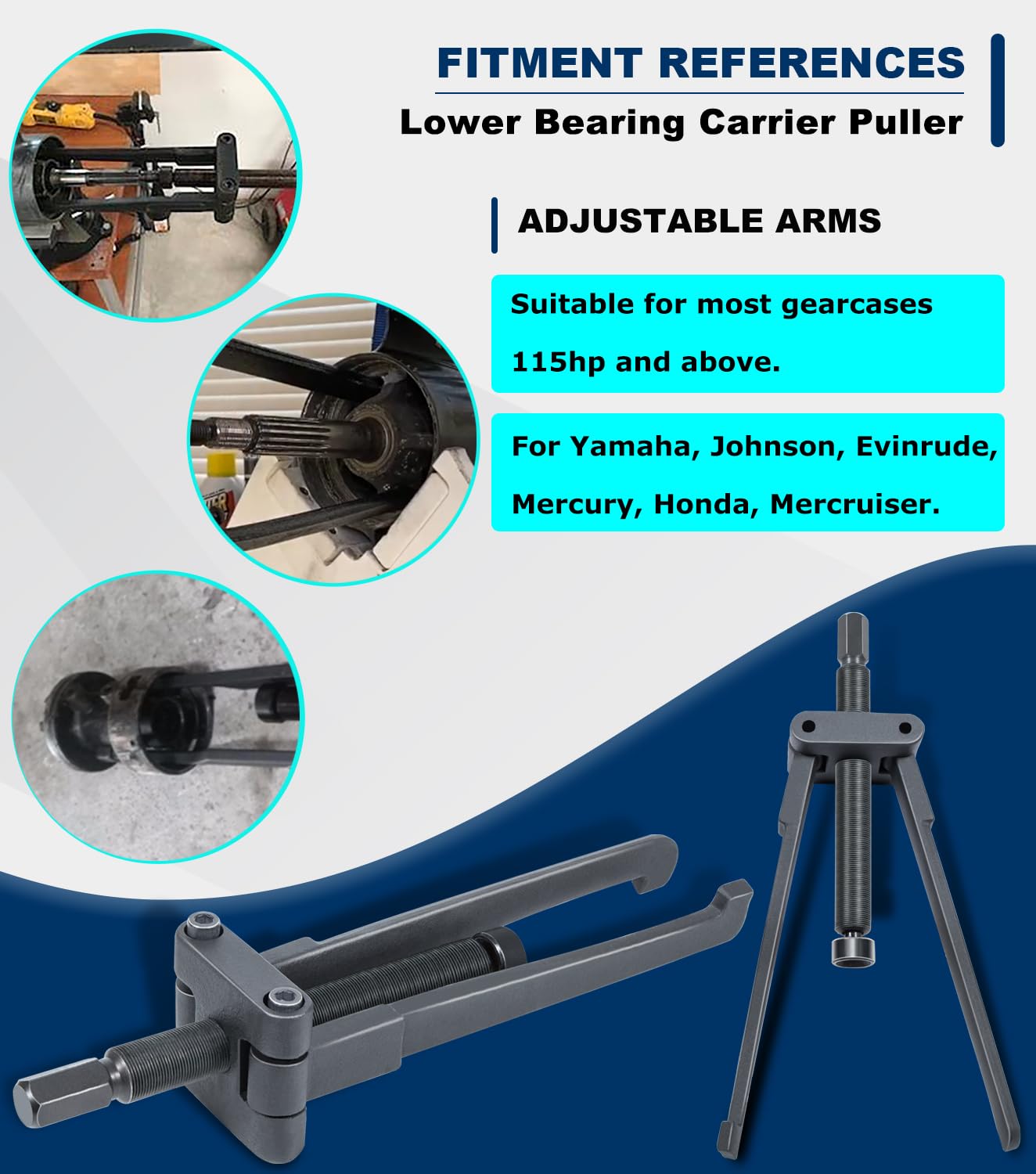 Lower Bearing Carrier Puller for Yamaha, Johnson, Evinrude, Mercury, Honda, Mercruiser, Fit Most Gearcases 115hp and Above with Adjustable Arms Upgrade