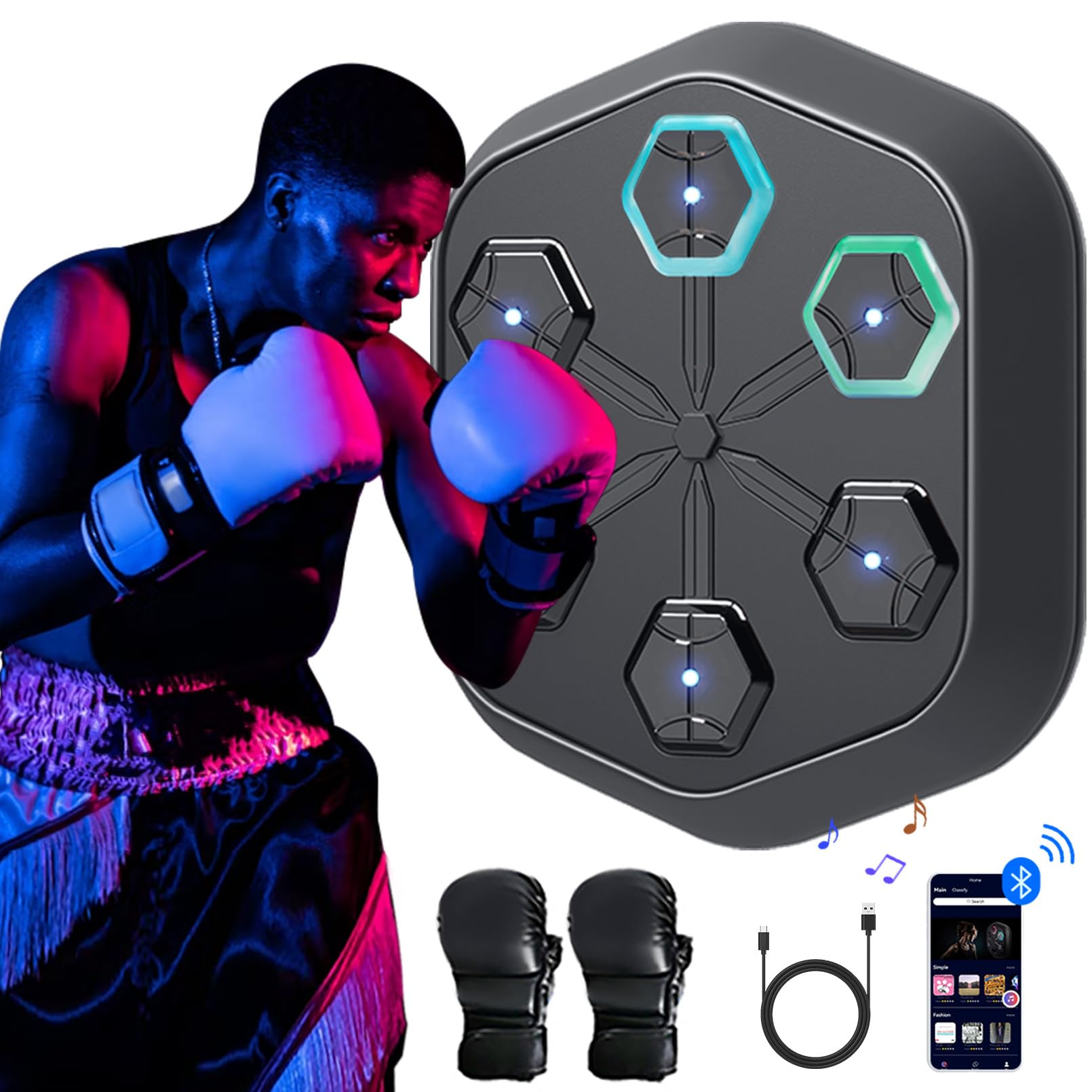 Heatmai Music Boxing Machine for Adults, Wall Mounted Smart Workout Equipment with Gloves, Bluetooth Musical Punching Target Trainer for Indoor Home Gym