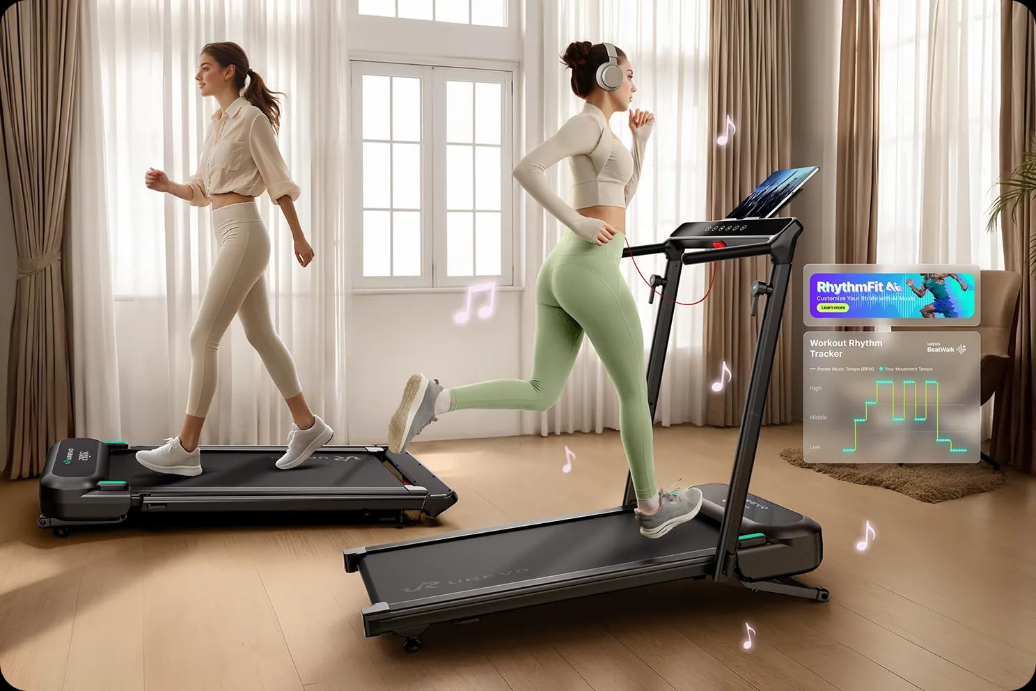 UREVO Foldimix 5L Treadmills for Home, Dual Brushless Motorized 3.0HP ,9% Auto Incline Walking Pad with Adjustable Handle Bar, Multi-Functional, 14-Point Shock Absorption, Standing Desk Treadmill